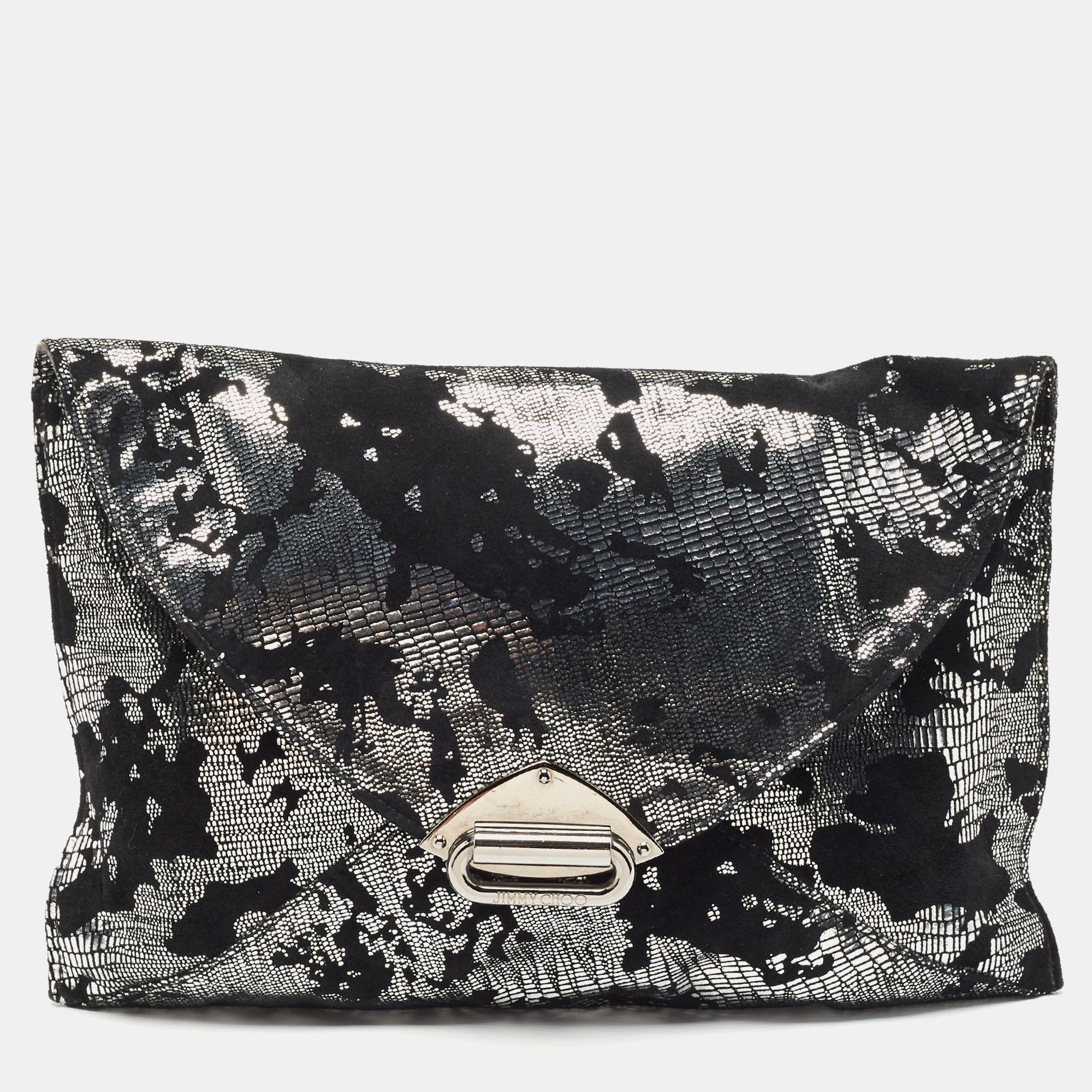 Jimmy Choo Black/Silver Suede And Foil Clutch