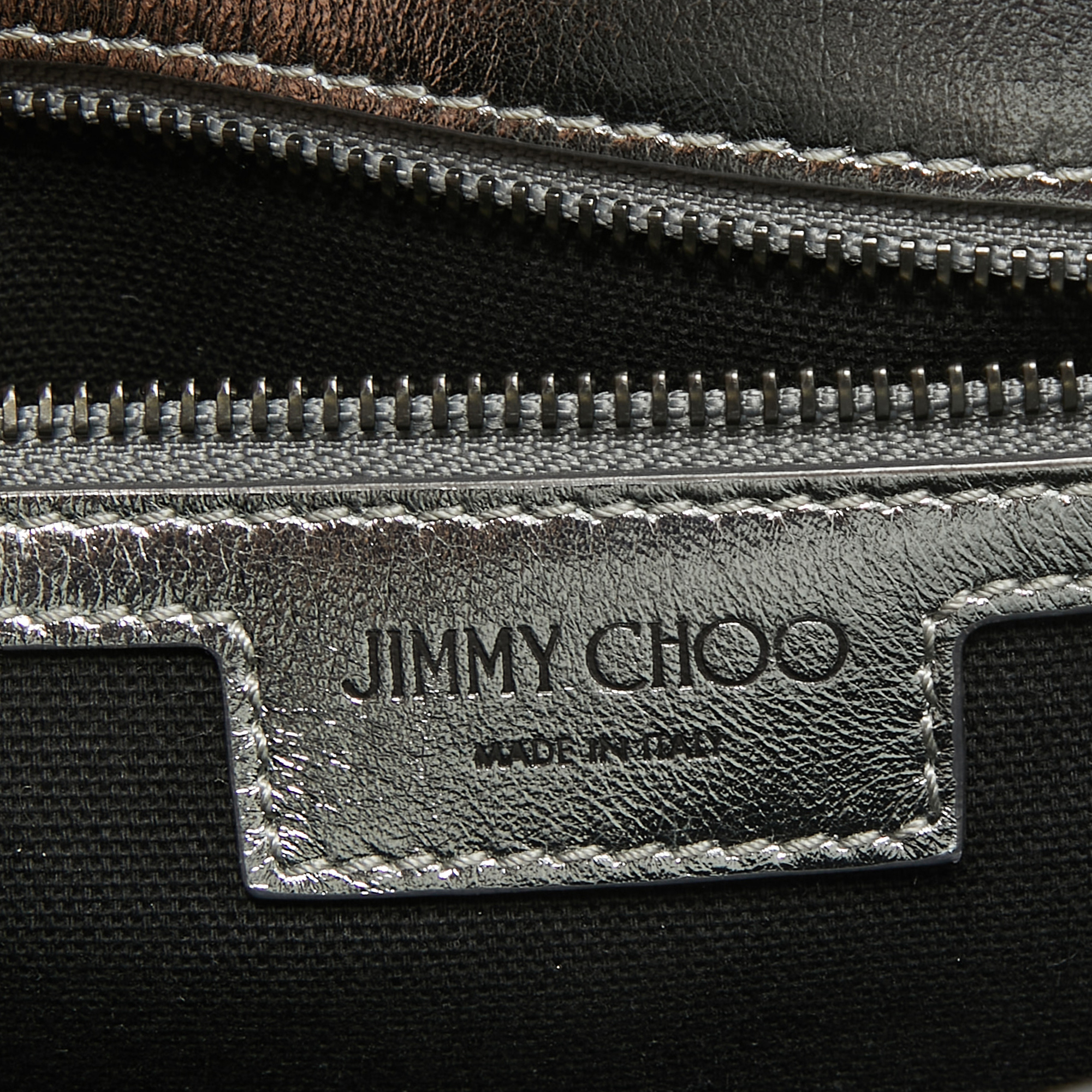 Jimmy Choo Silver Leather Star Helia Top Handle Bag