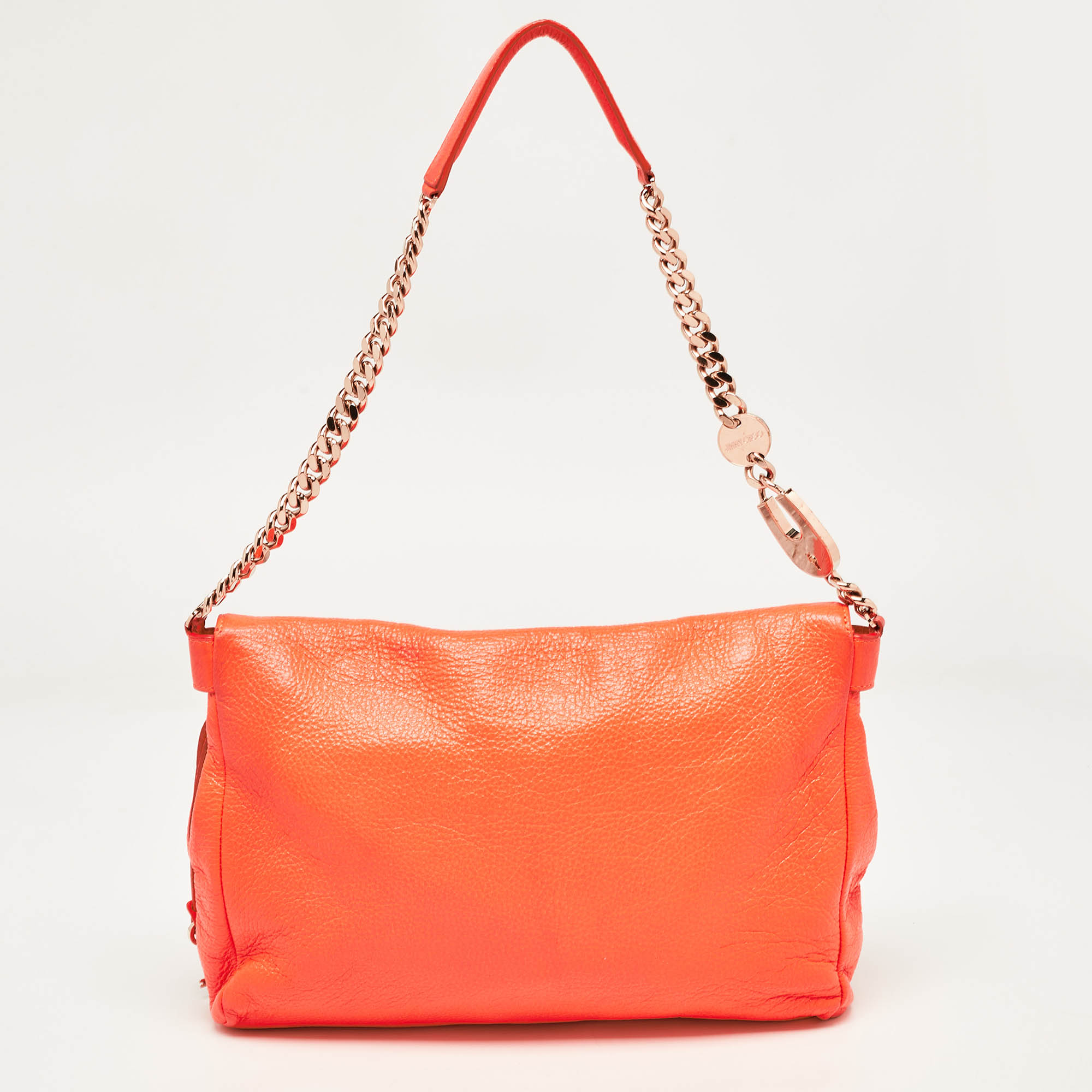 Jimmy Choo Neon Orange Leather Flap Shoulder Bag