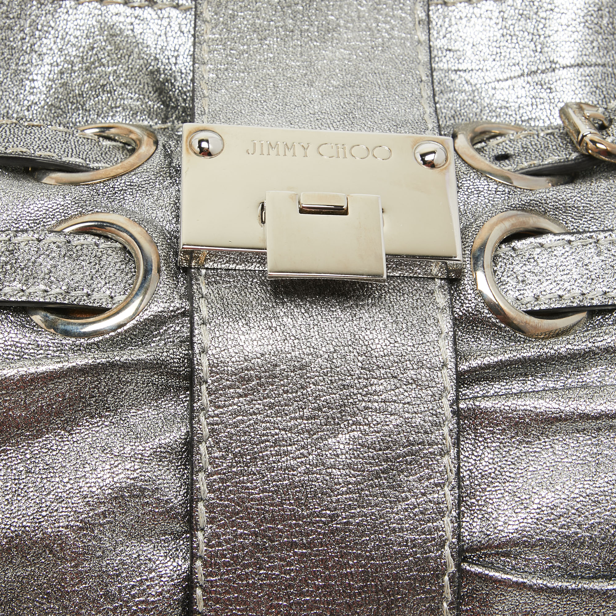 Jimmy Choo Silver Leather Riki Chain Shoulder Bag