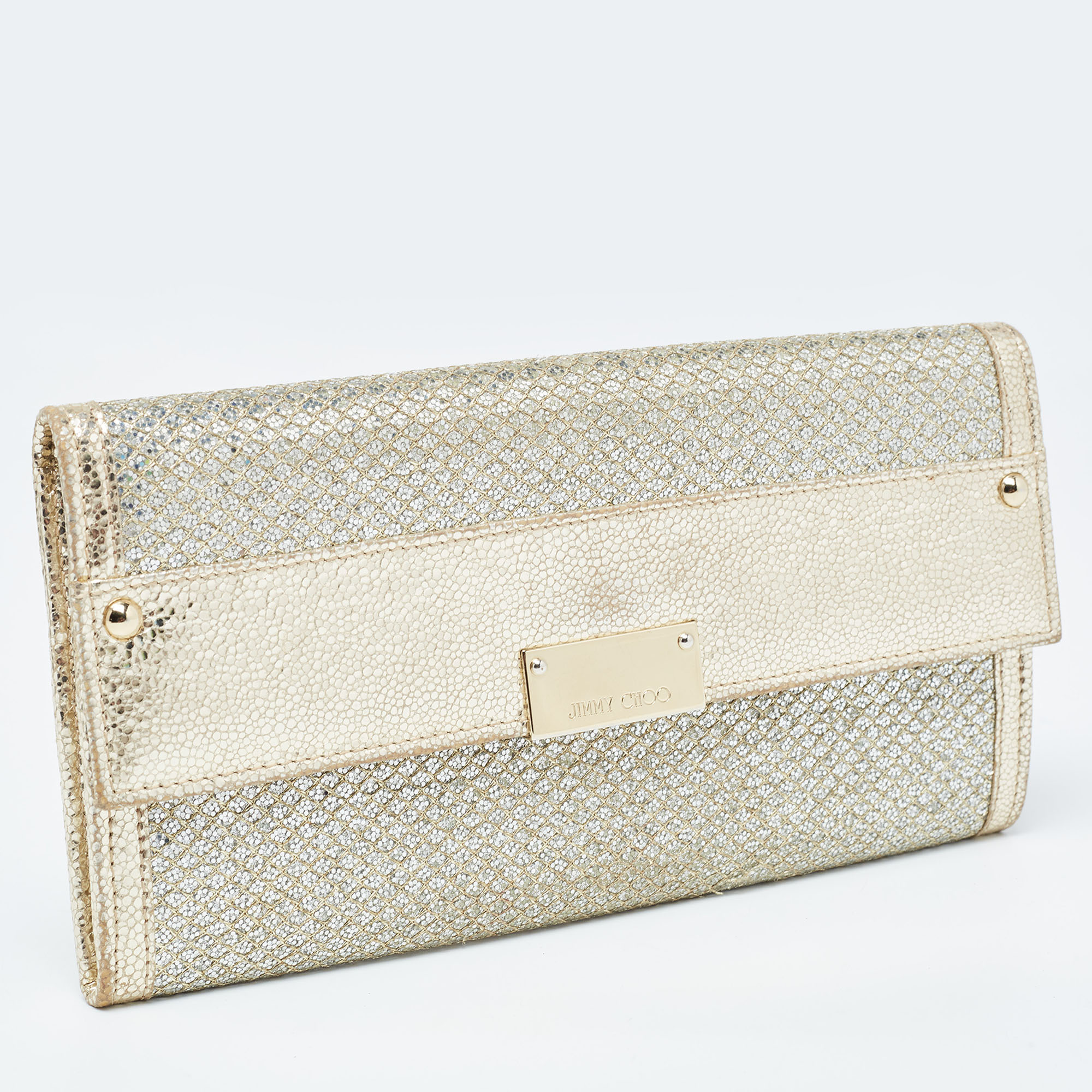 Jimmy Choo Gold Glitter And Leather Reese Continental Clutch