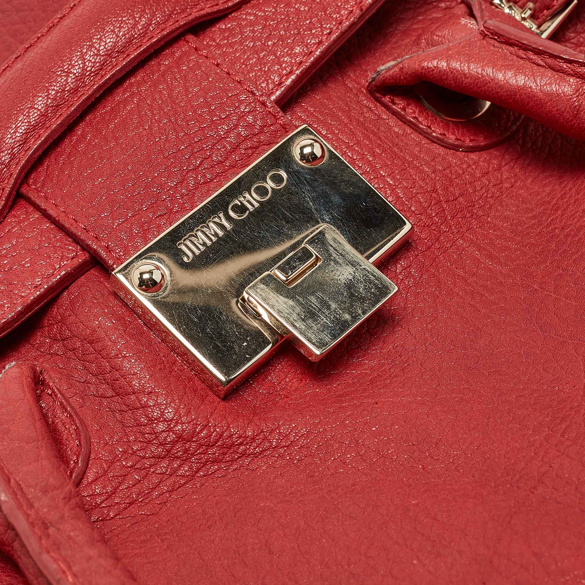 Jimmy Choo Red Grainy Leather Rosalie Top Handle Bag