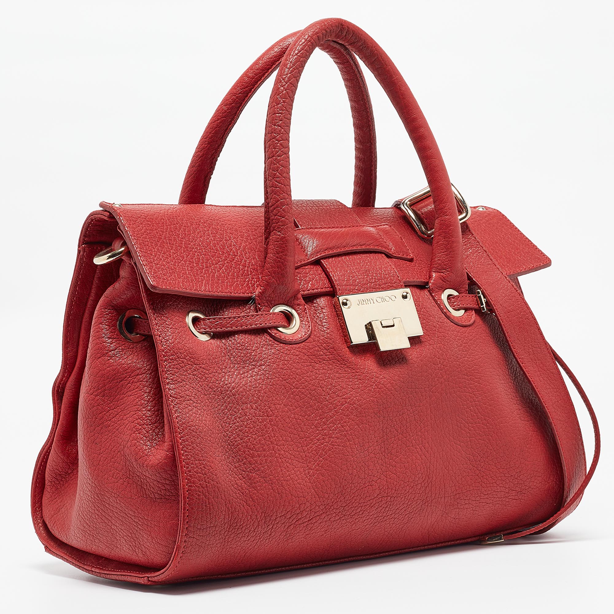 Jimmy Choo Red Grainy Leather Rosalie Top Handle Bag