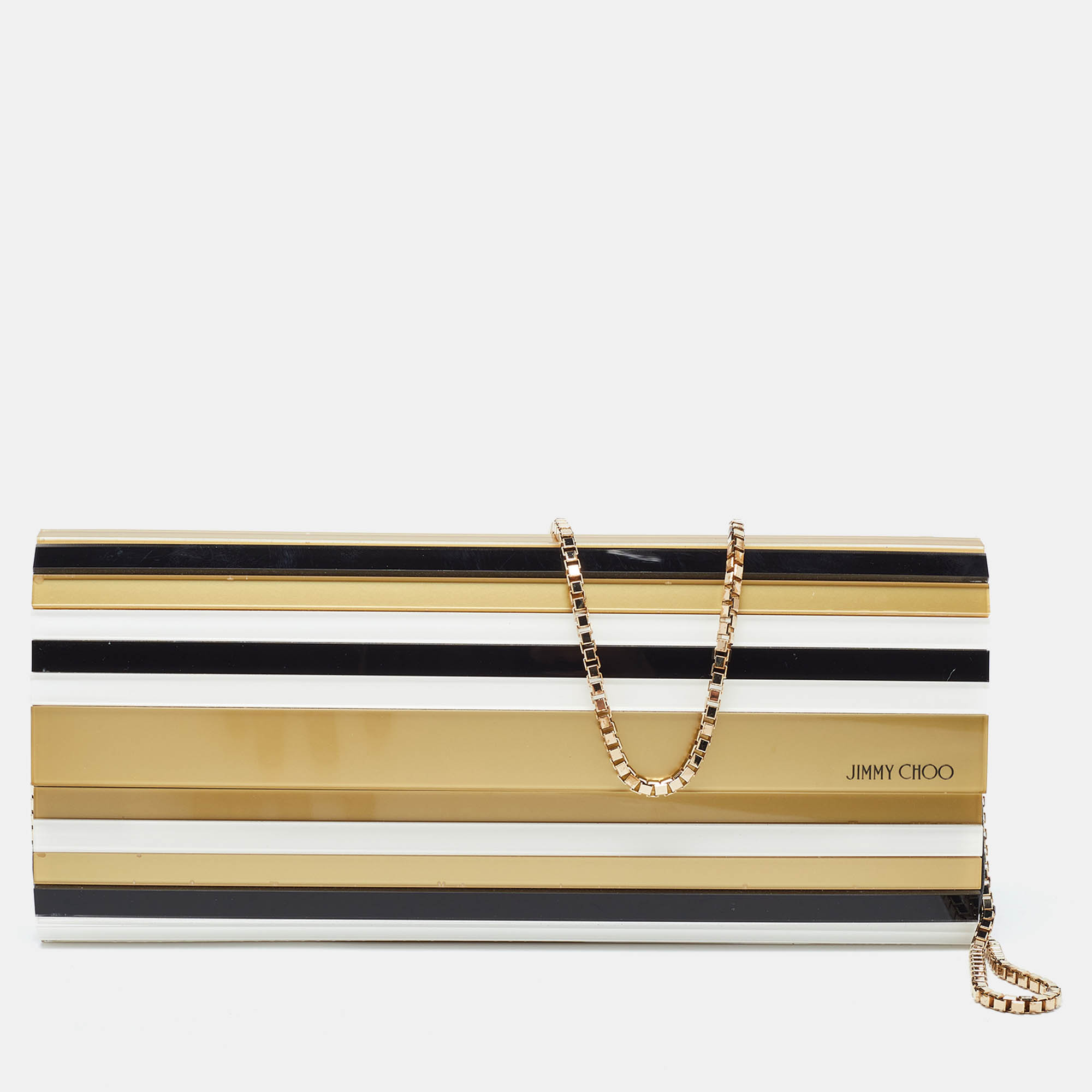 Jimmy choo tri color acrylic and leather sweetie chain clutch