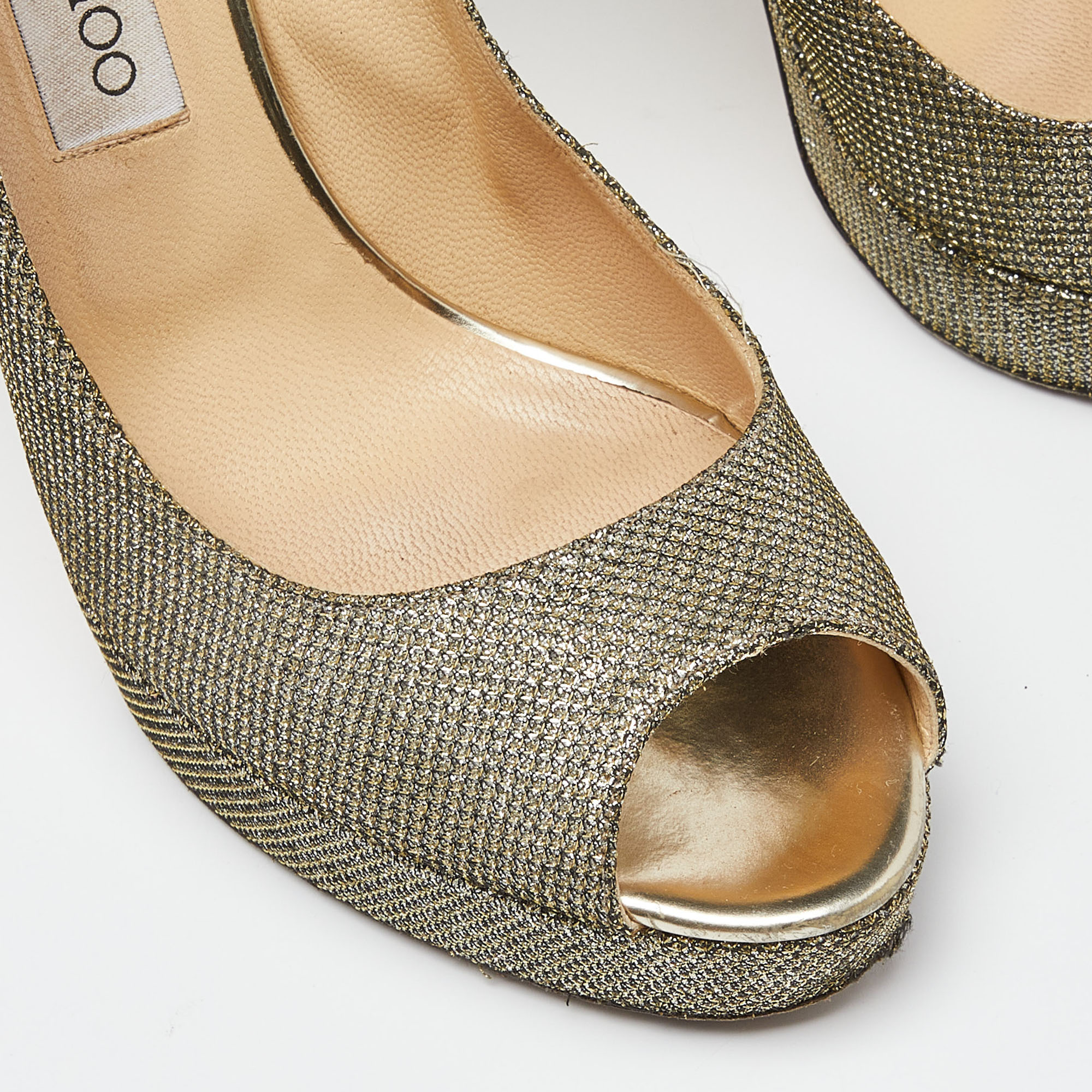 Jimmy Choo Gold/Silver Glitter Fabric Dahlia Platform Pumps Size 39.5