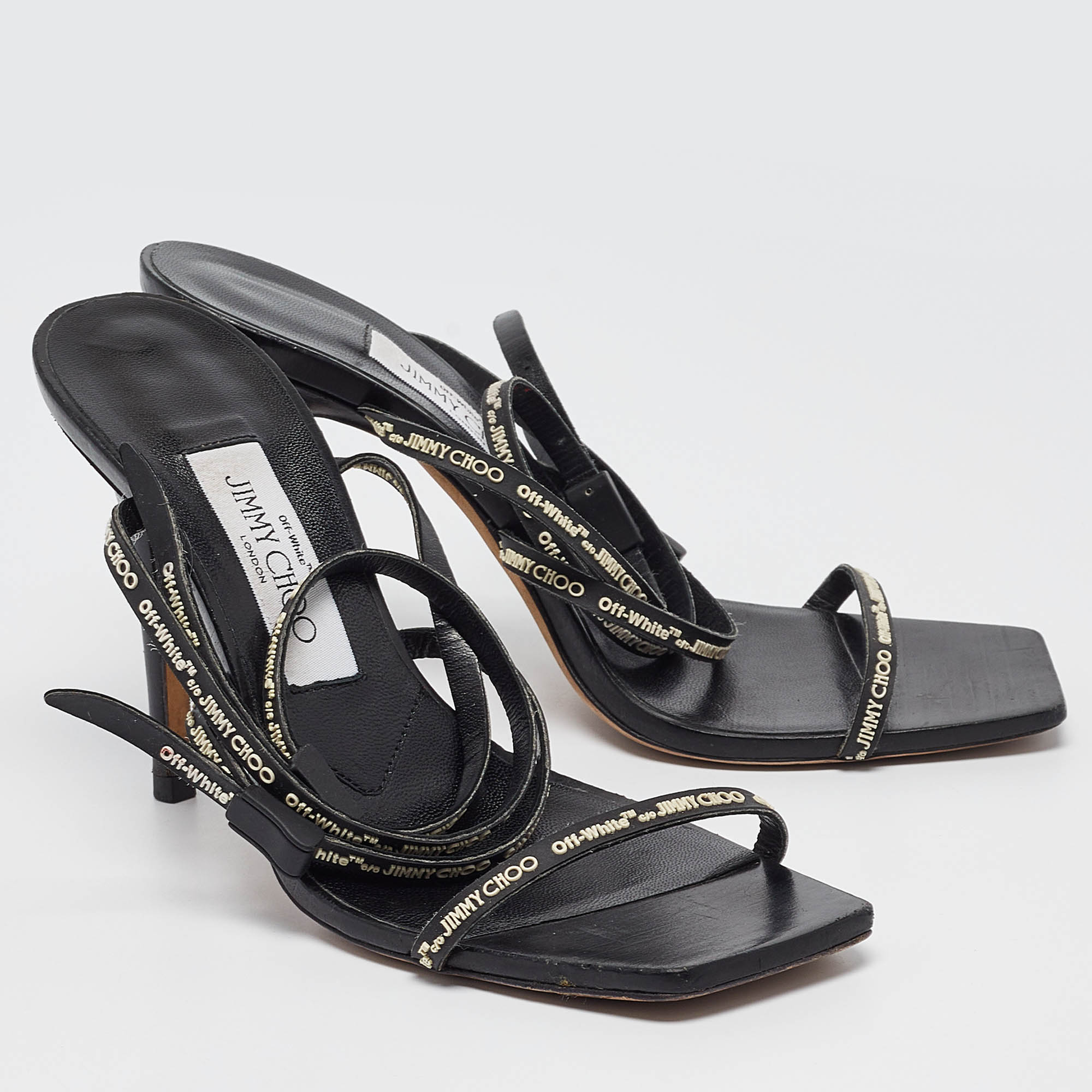 Jimmy Choo X Off-White Black Leather Jane Sandals Size 36