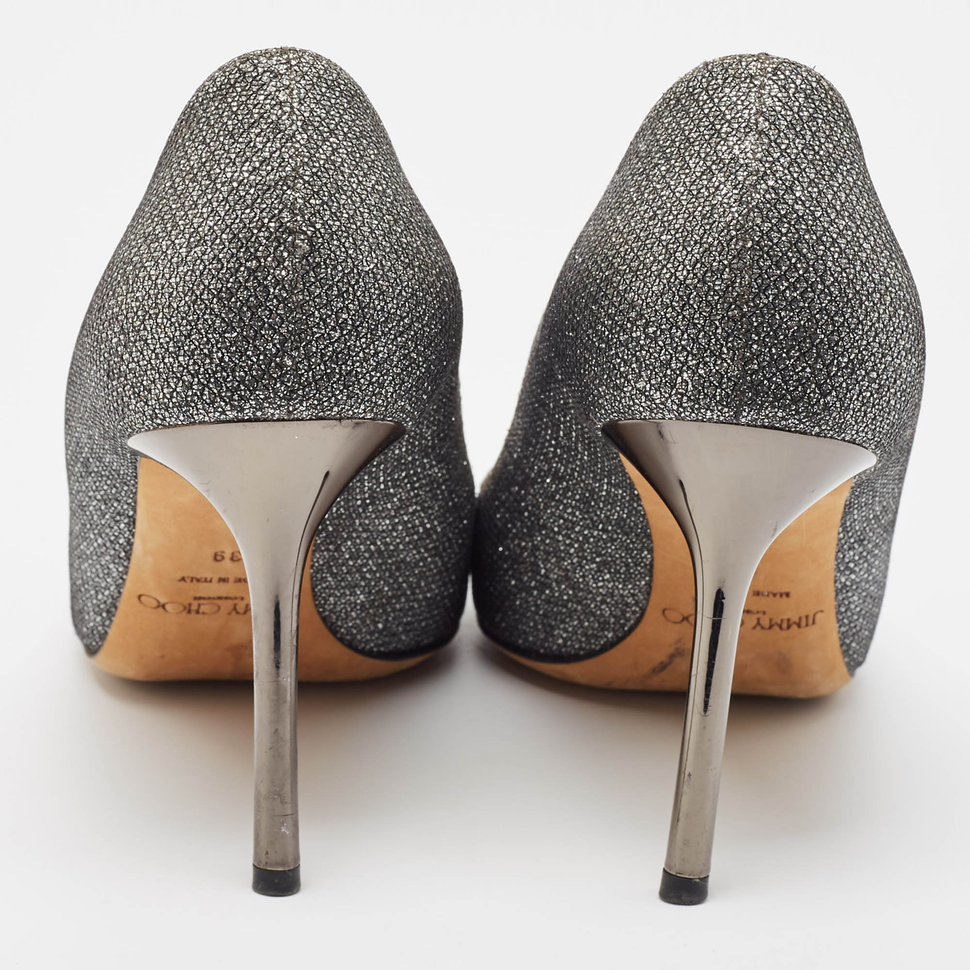 Jimmy Choo Silver Glitter Romy Pumps Size 39