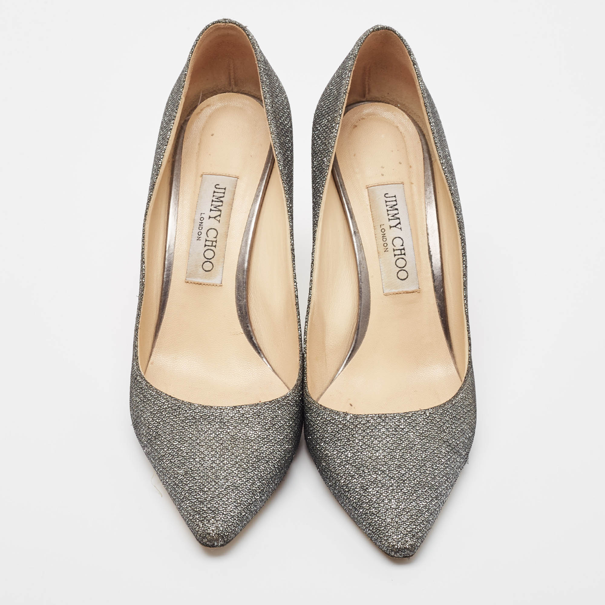 Jimmy Choo Silver Glitter Romy Pumps Size 39