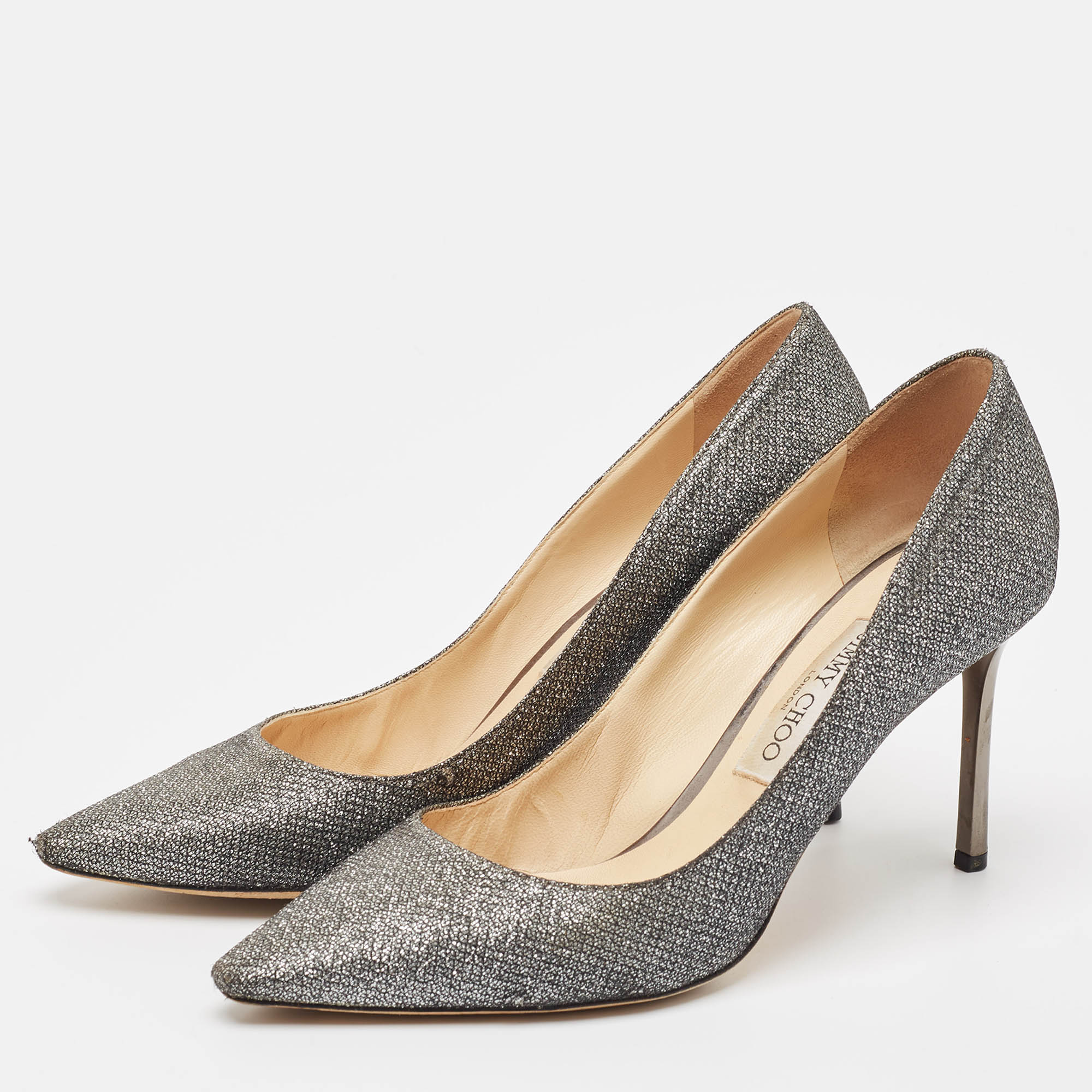 Jimmy Choo Silver Glitter Romy Pumps Size 39