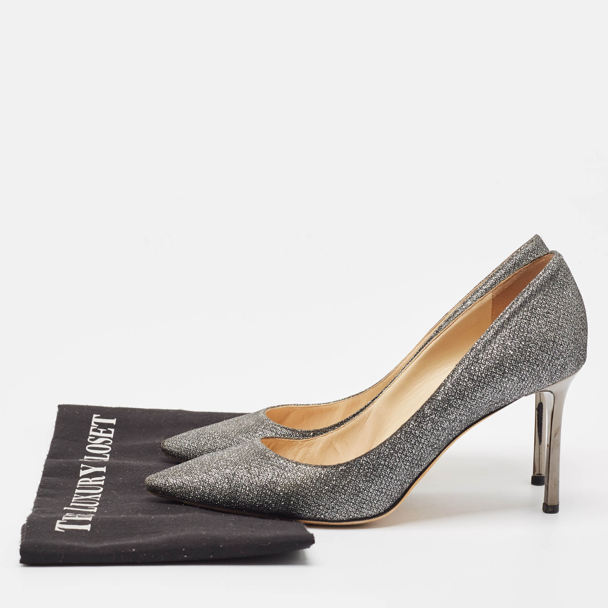 Jimmy Choo Silver Glitter Romy Pumps Size 39