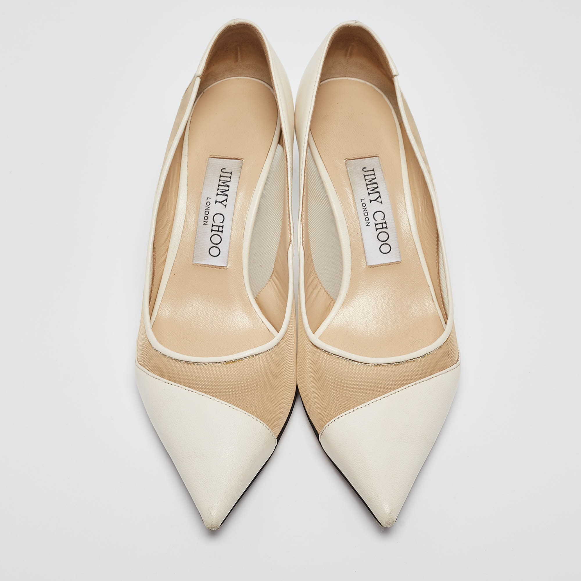 Jimmy Choo Off White Leather And Mesh Love Pumps Size 36