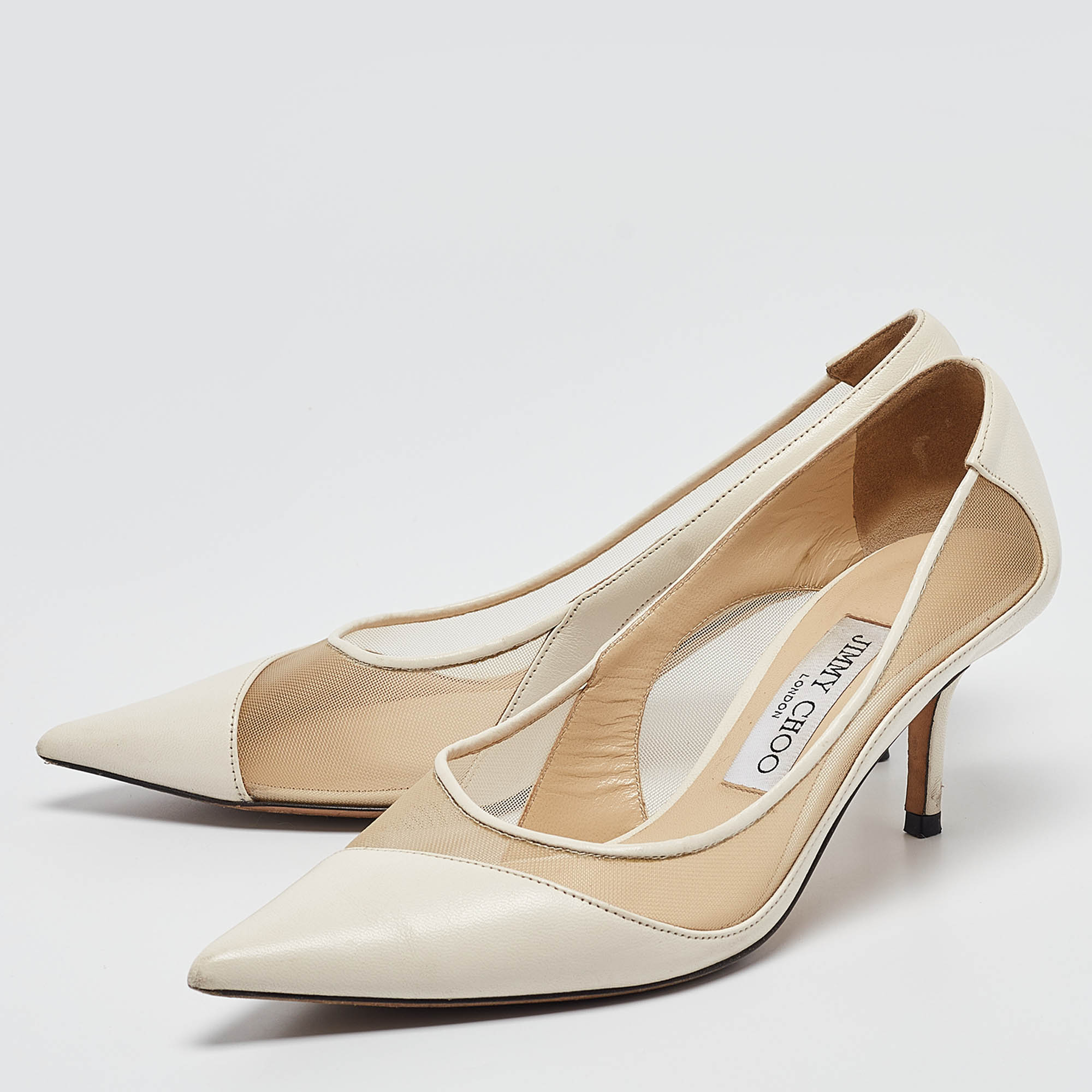 Jimmy Choo Off White Leather And Mesh Love Pumps Size 36