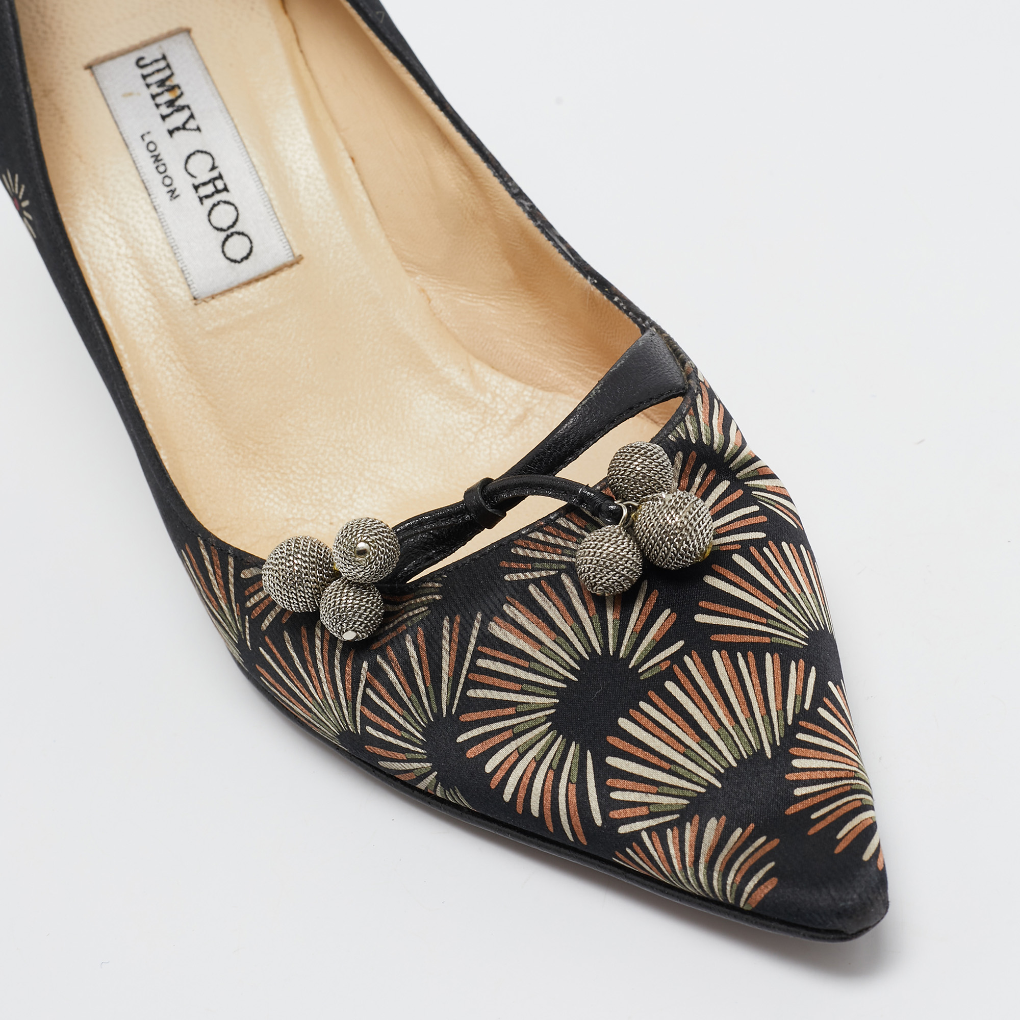 Jimmy Choo Black Printed Satin Pointed Toe Pumps Size 38