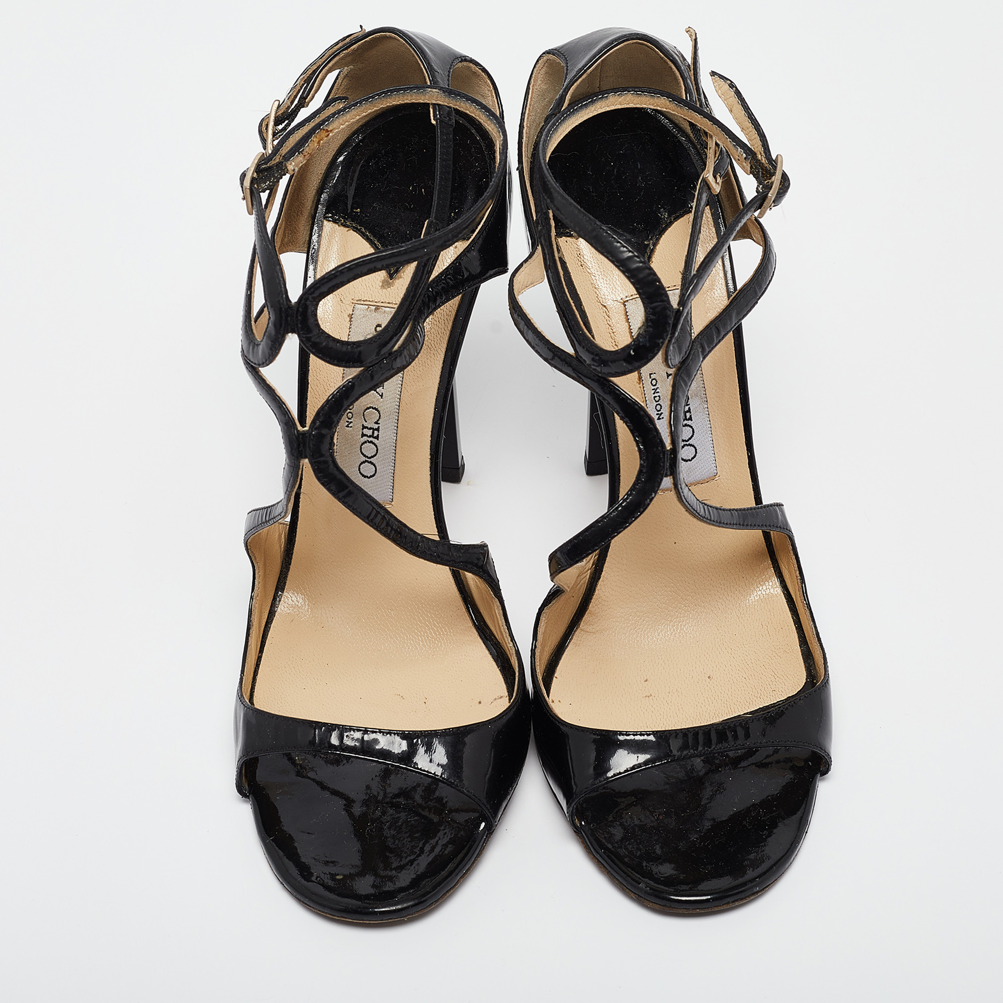 Jimmy Choo Black Patent Leather Lance Sandals Size 39