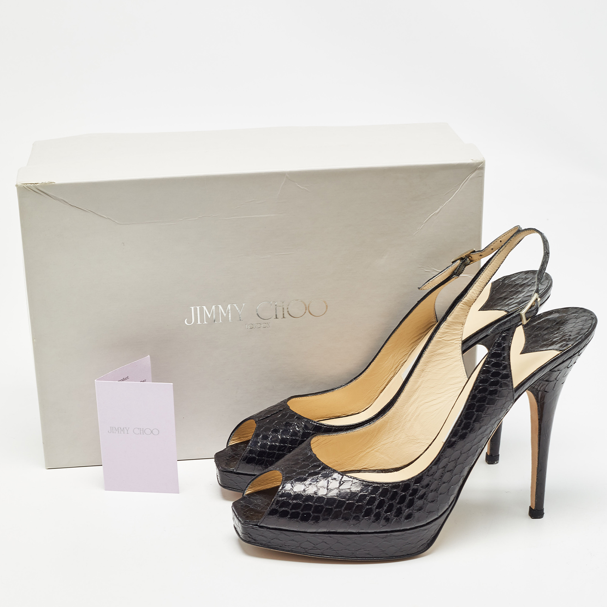 Jimmy Choo Black Embossed Python Clue Sandals Size 39.5