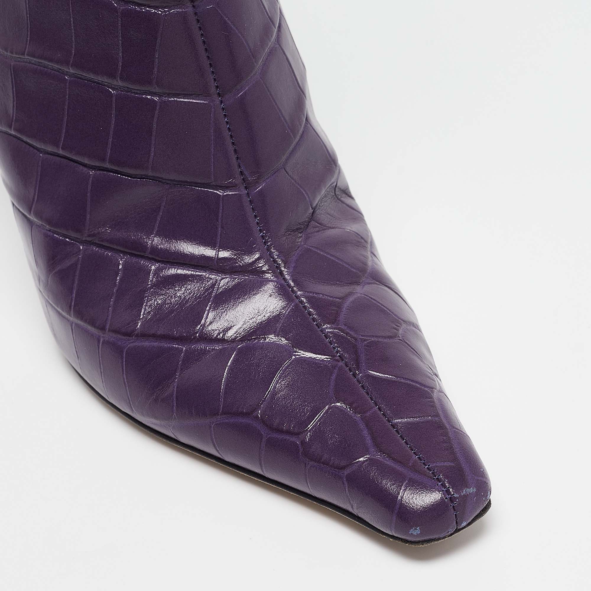 Jimmy Choo Purple Croc Embossed Leather Ankle Boots Size 39.5