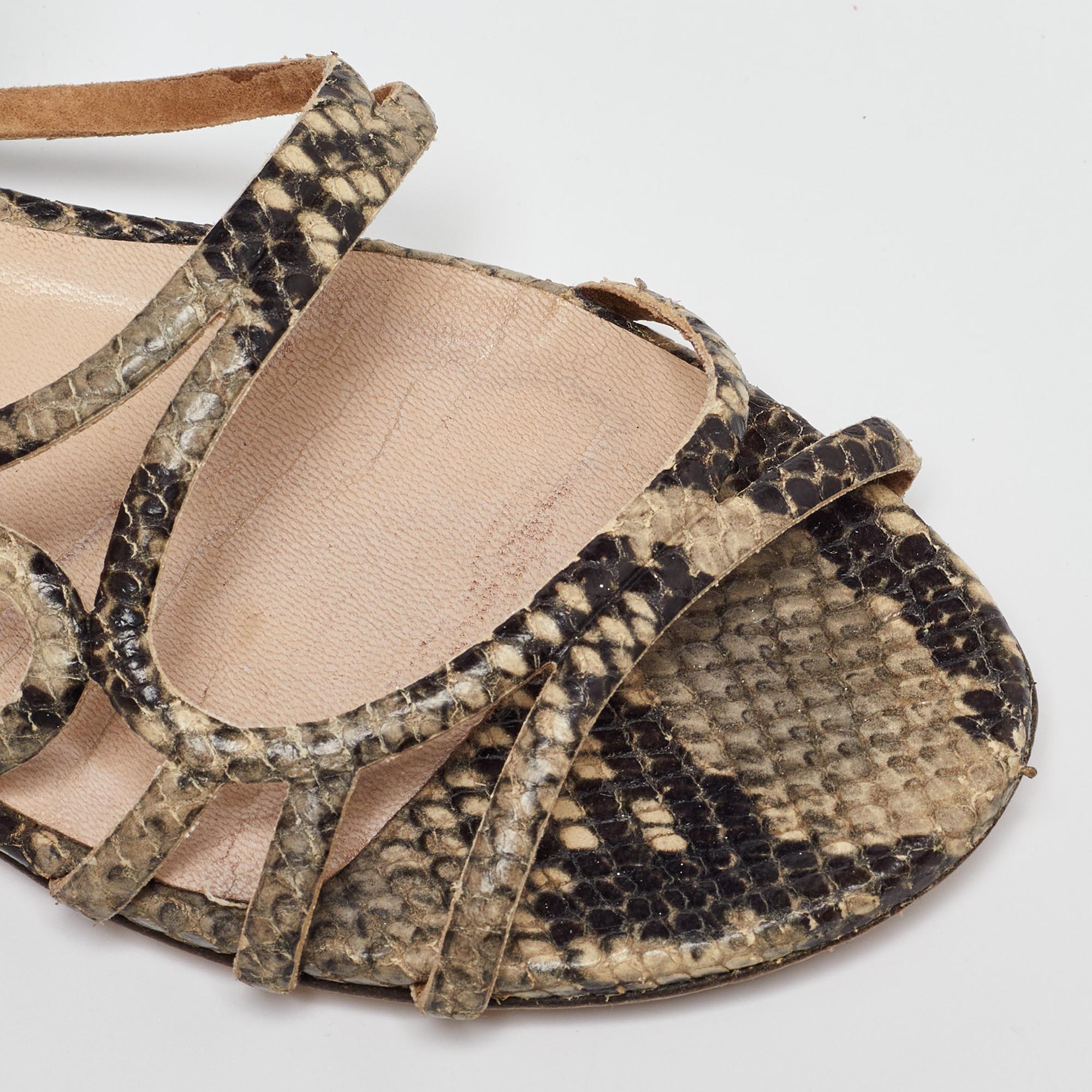 Jimmy Choo Brown/Beige Snakeskin Sutri Flat Sandals Size 37