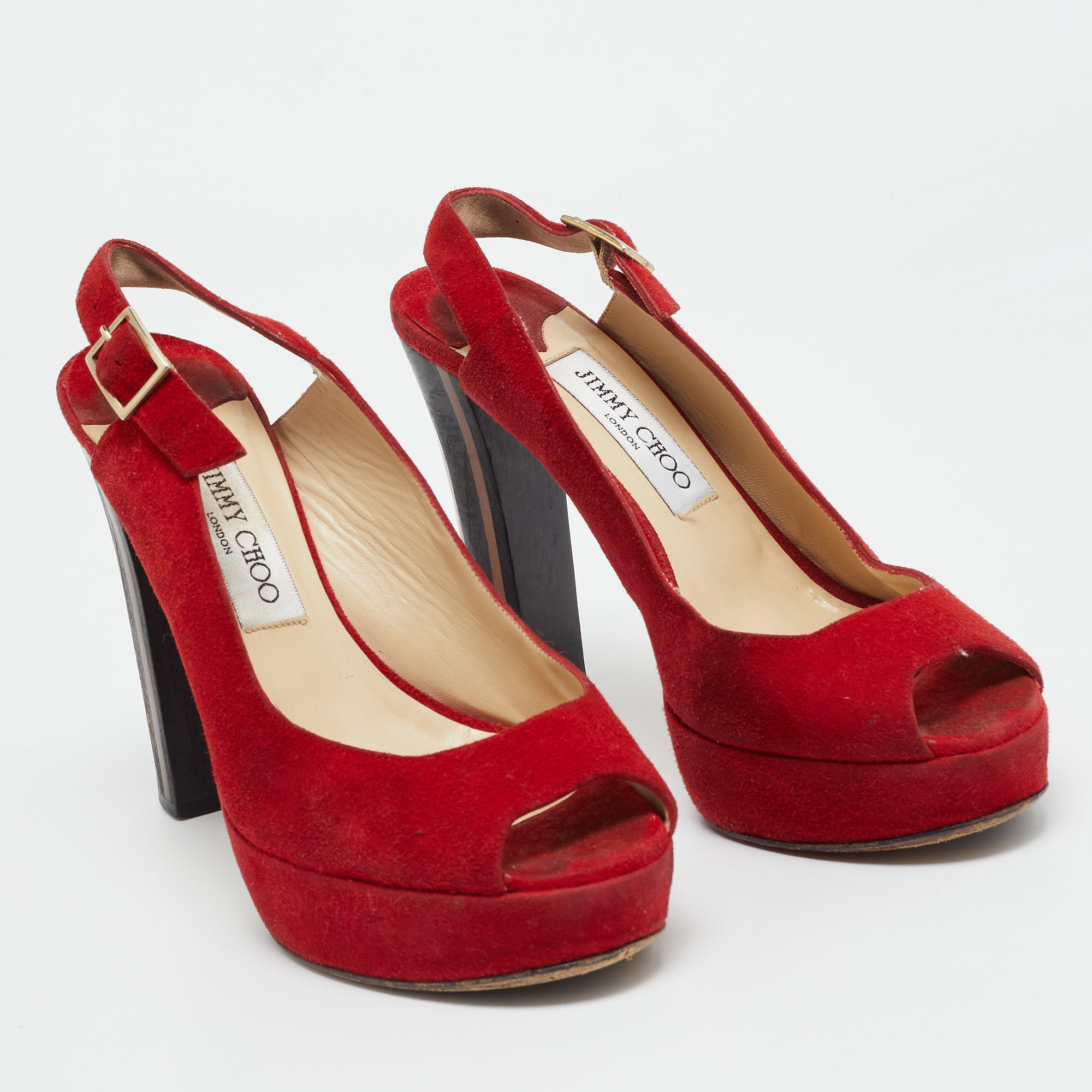 Jimmy Choo Red Suede Lexy Slingback Sandals Size 38