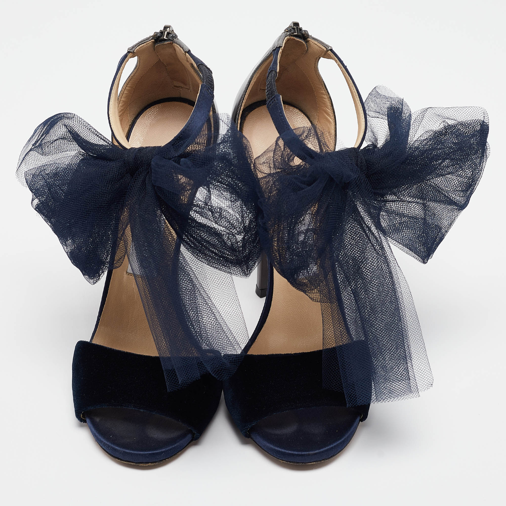 Jimmy Choo Navy Blue/Grey Velvet And Leather Lilyth Sandals Size 36