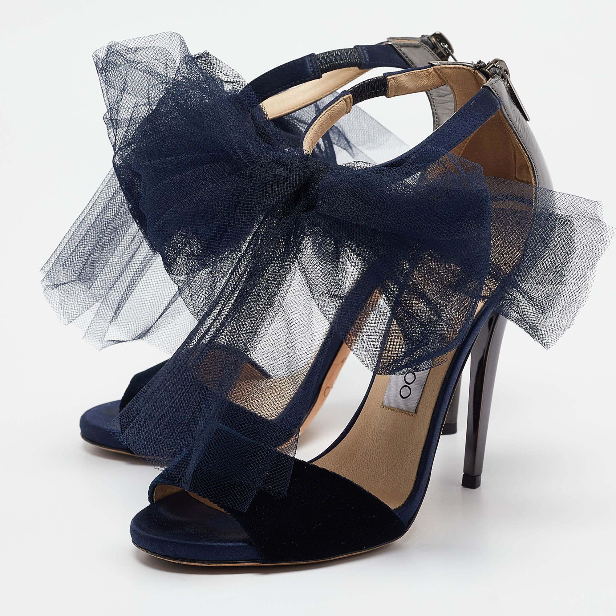 Jimmy Choo Navy Blue/Grey Velvet And Leather Lilyth Sandals Size 36