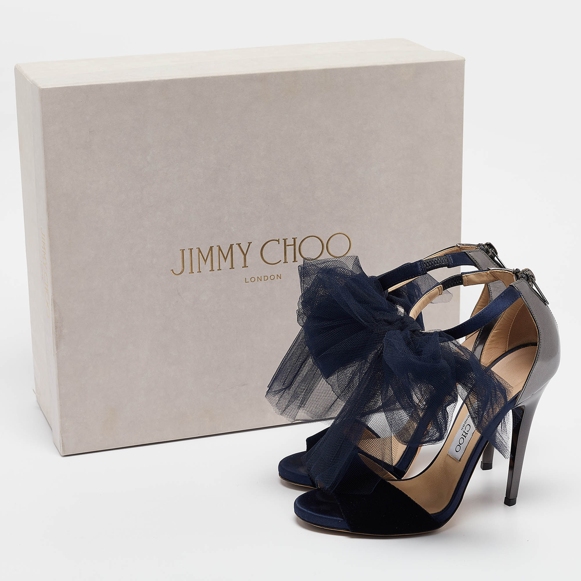 Jimmy Choo Navy Blue/Grey Velvet And Leather Lilyth Sandals Size 36