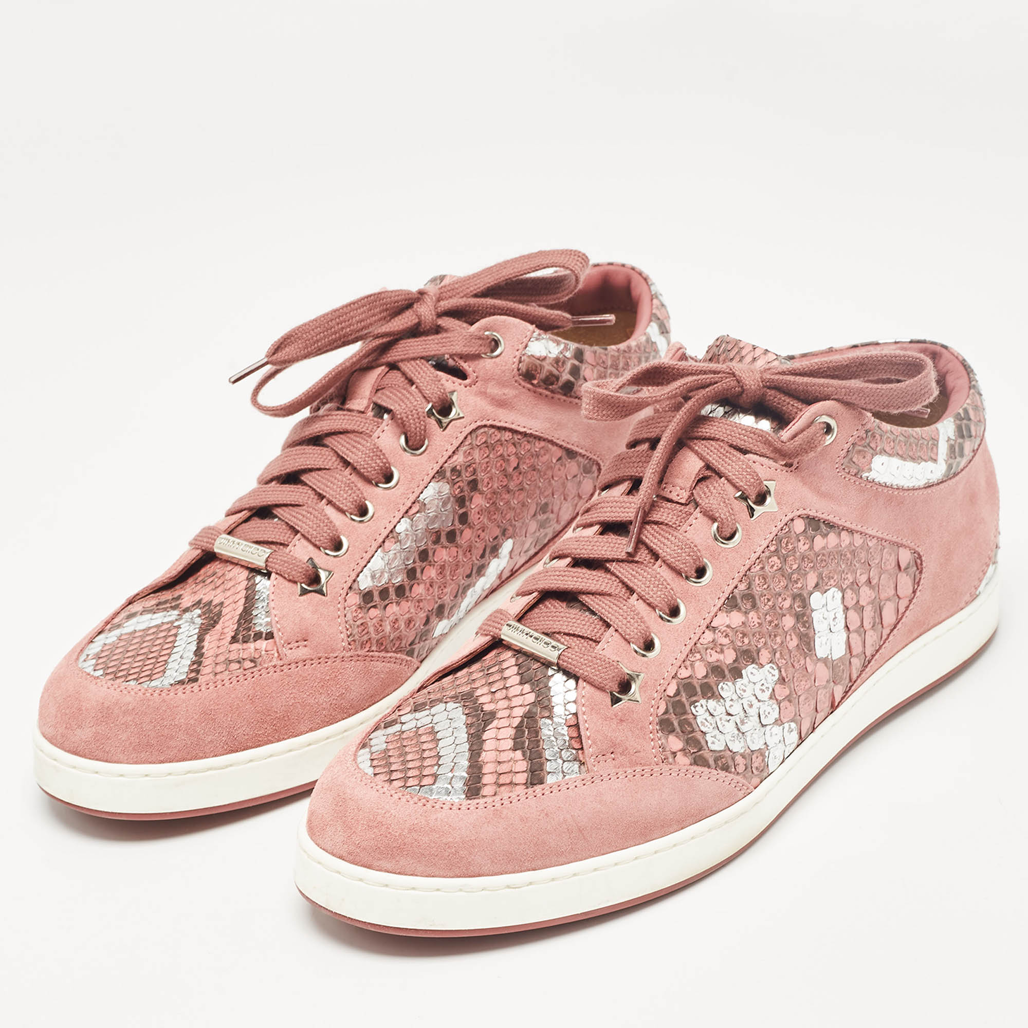 Jimmy Choo Pink Python And Suede Miami Sneakers Size 40