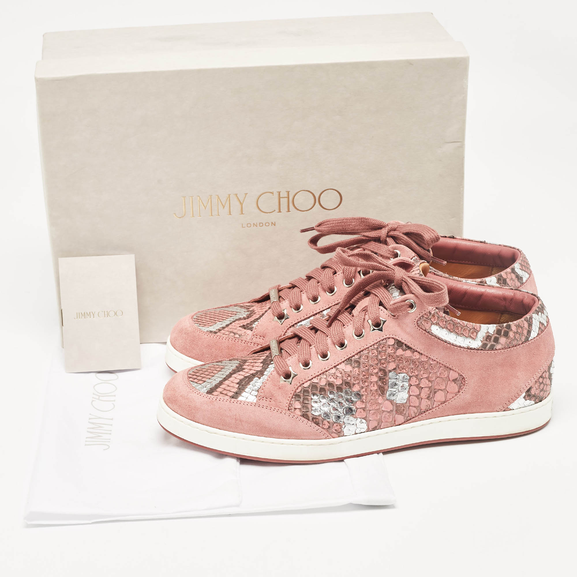 Jimmy Choo Pink Python And Suede Miami Sneakers Size 40