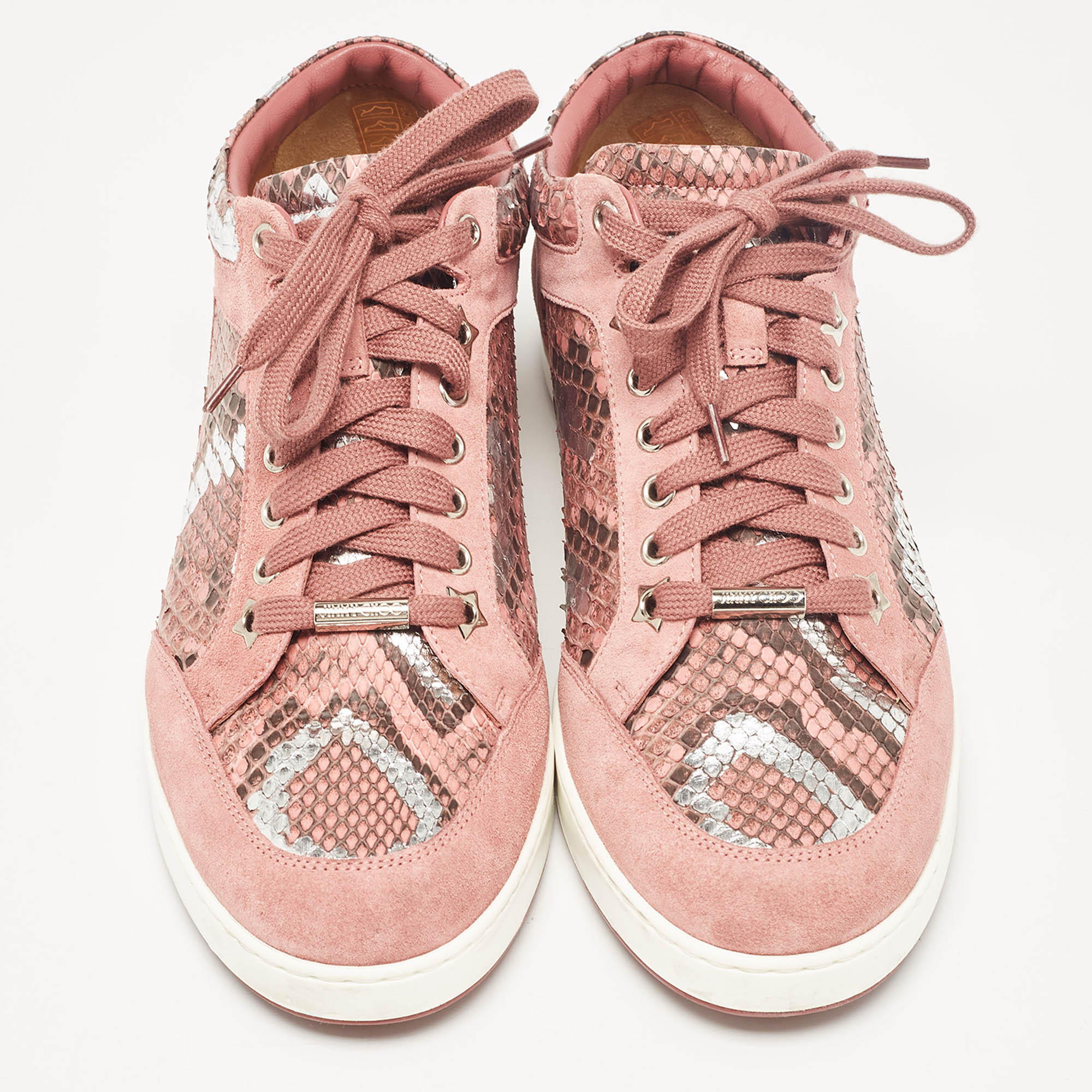 Jimmy Choo Pink Python And Suede Miami Sneakers Size 40