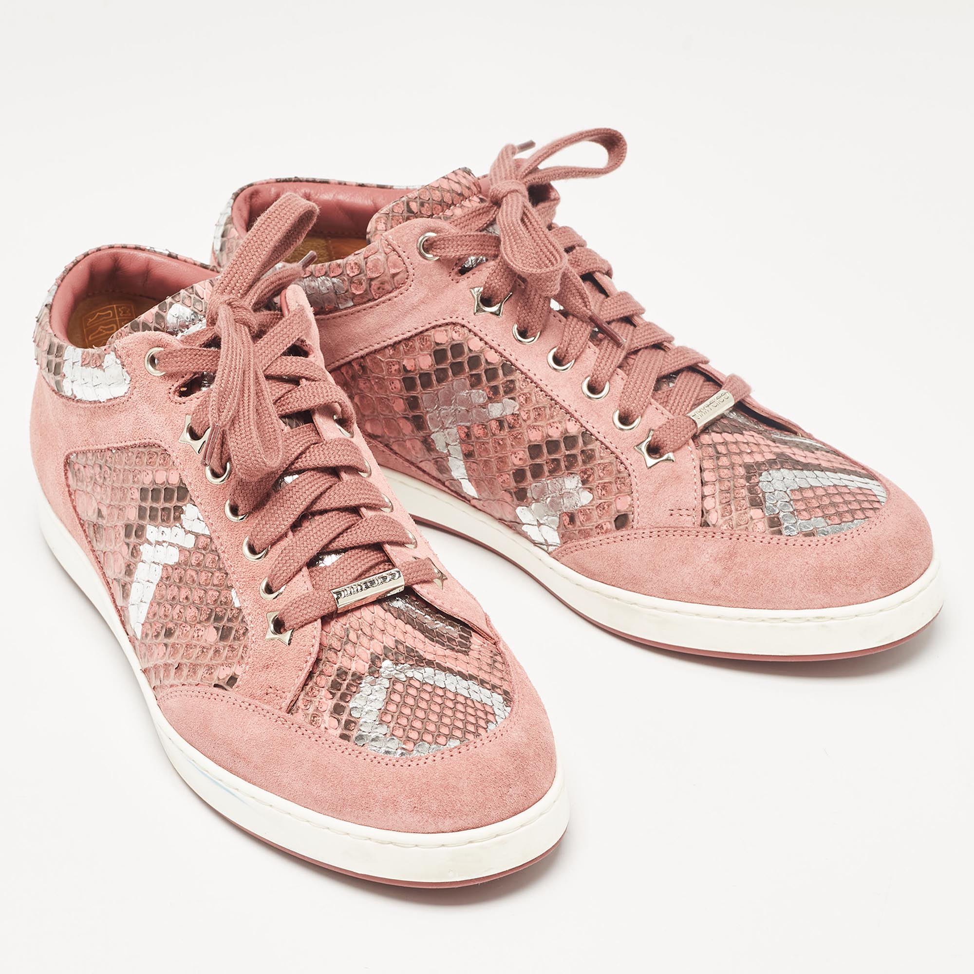 Jimmy Choo Pink Python And Suede Miami Sneakers Size 40