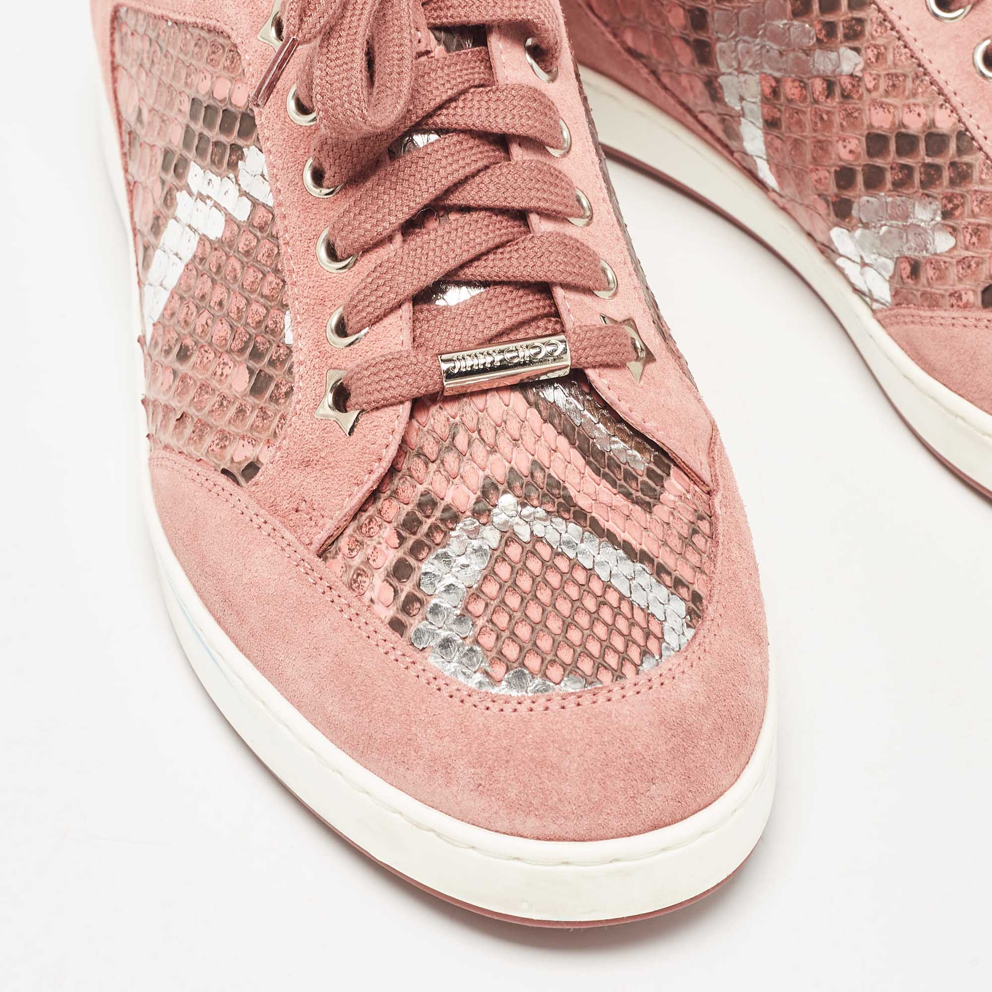 Jimmy Choo Pink Python And Suede Miami Sneakers Size 40