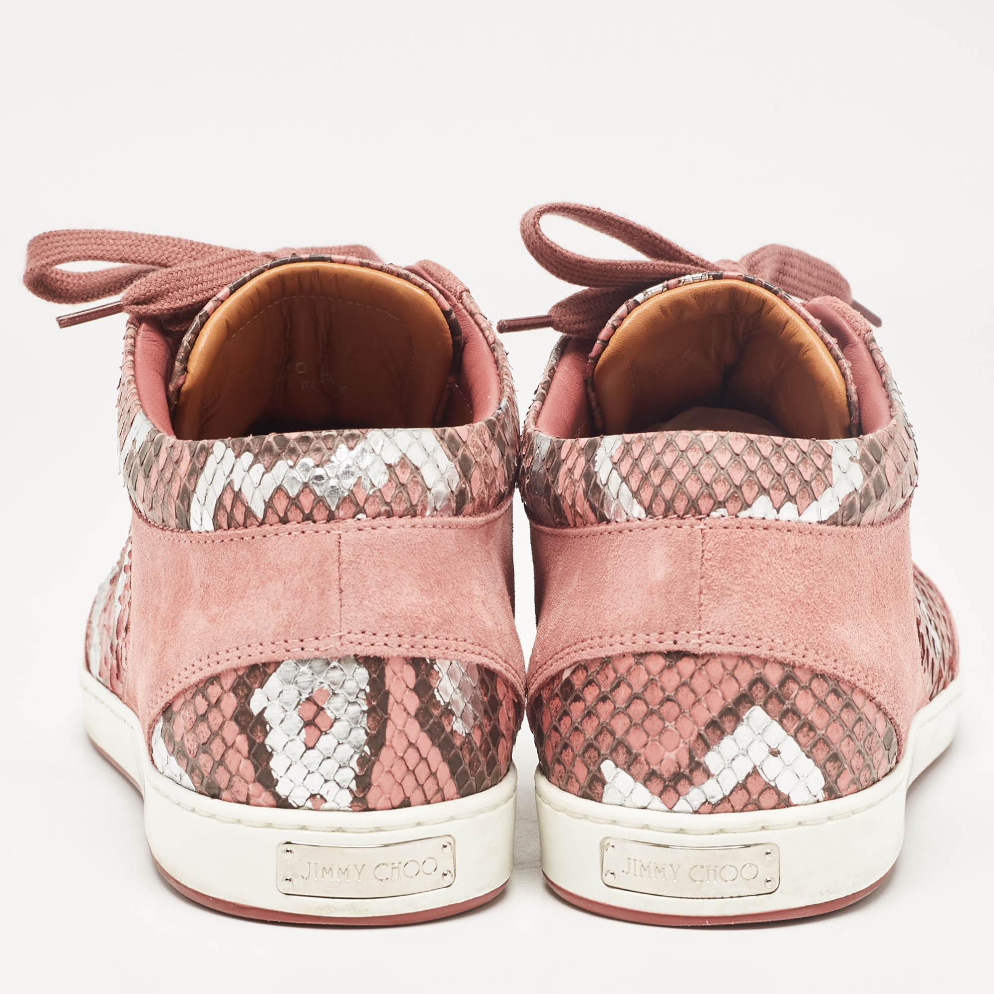 Jimmy Choo Pink Python And Suede Miami Sneakers Size 40