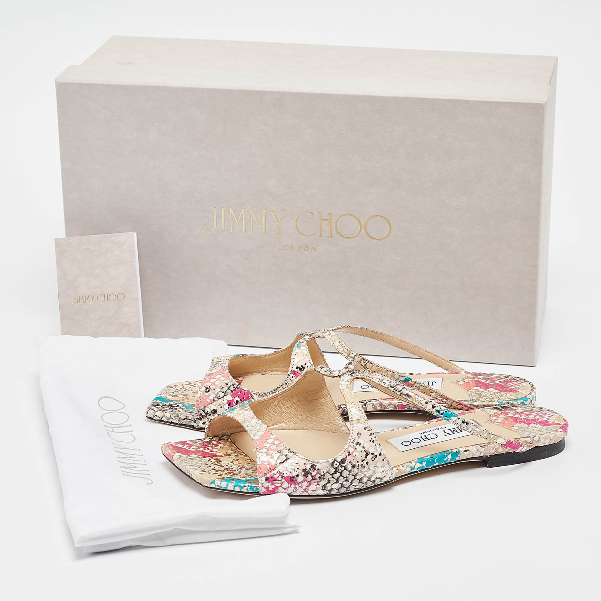 Jimmy Choo Multicolor Python Embossed Leather Flat Slides  Size  36