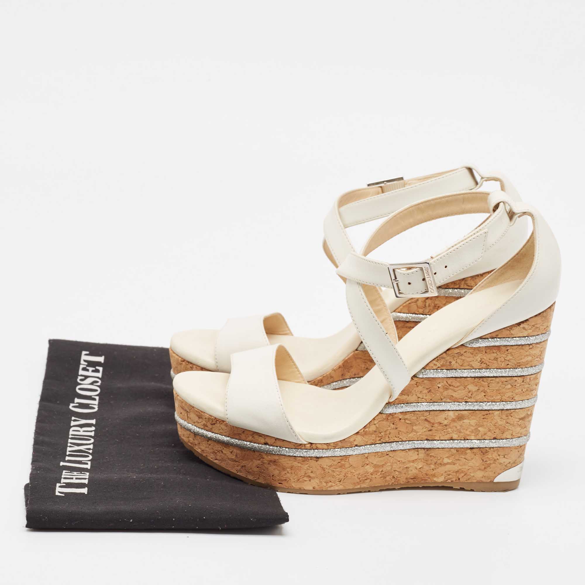 Jimmy Choo Cream Leather Wedge Sandals Size 39