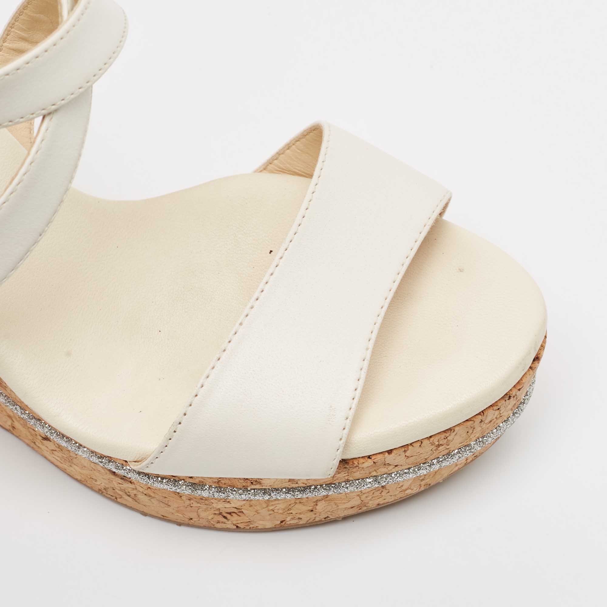 Jimmy Choo Cream Leather Wedge Sandals Size 39