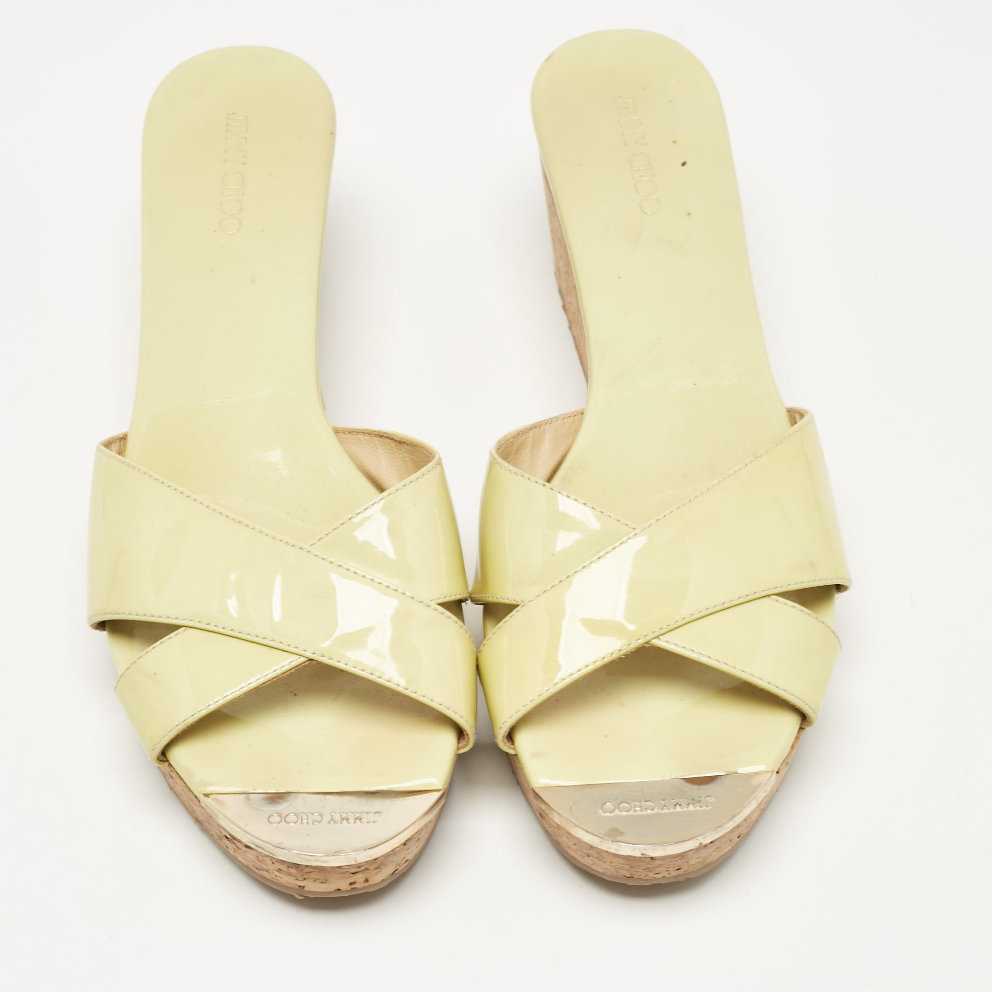 Jimmy Choo Green Patent Leather Prima Slide Sandals Size 40