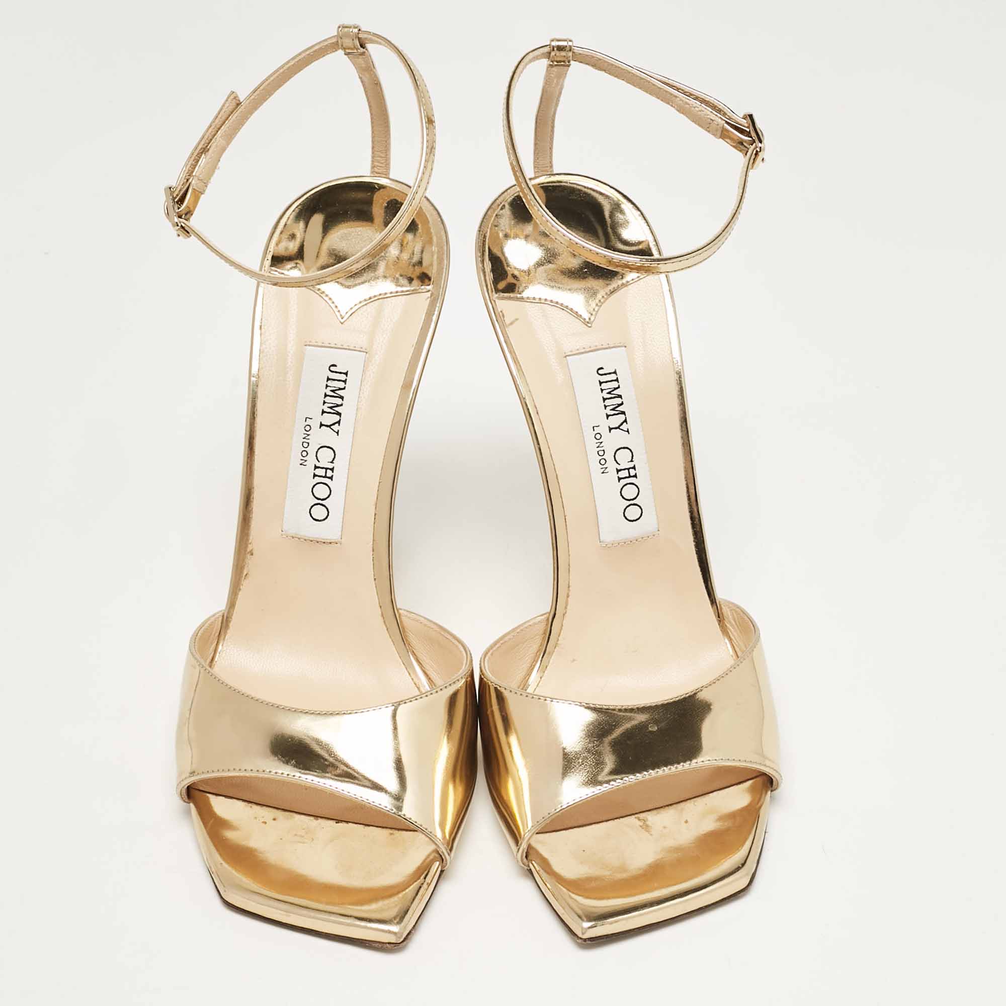 Jimmy Choo Gold Leather Wedge Sandals Size 38.5