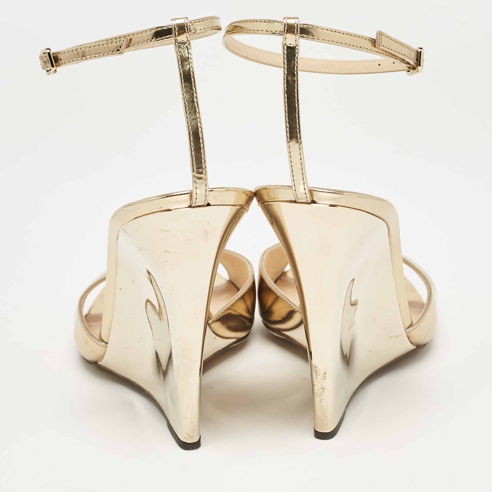 Jimmy Choo Gold Leather Wedge Sandals Size 38.5