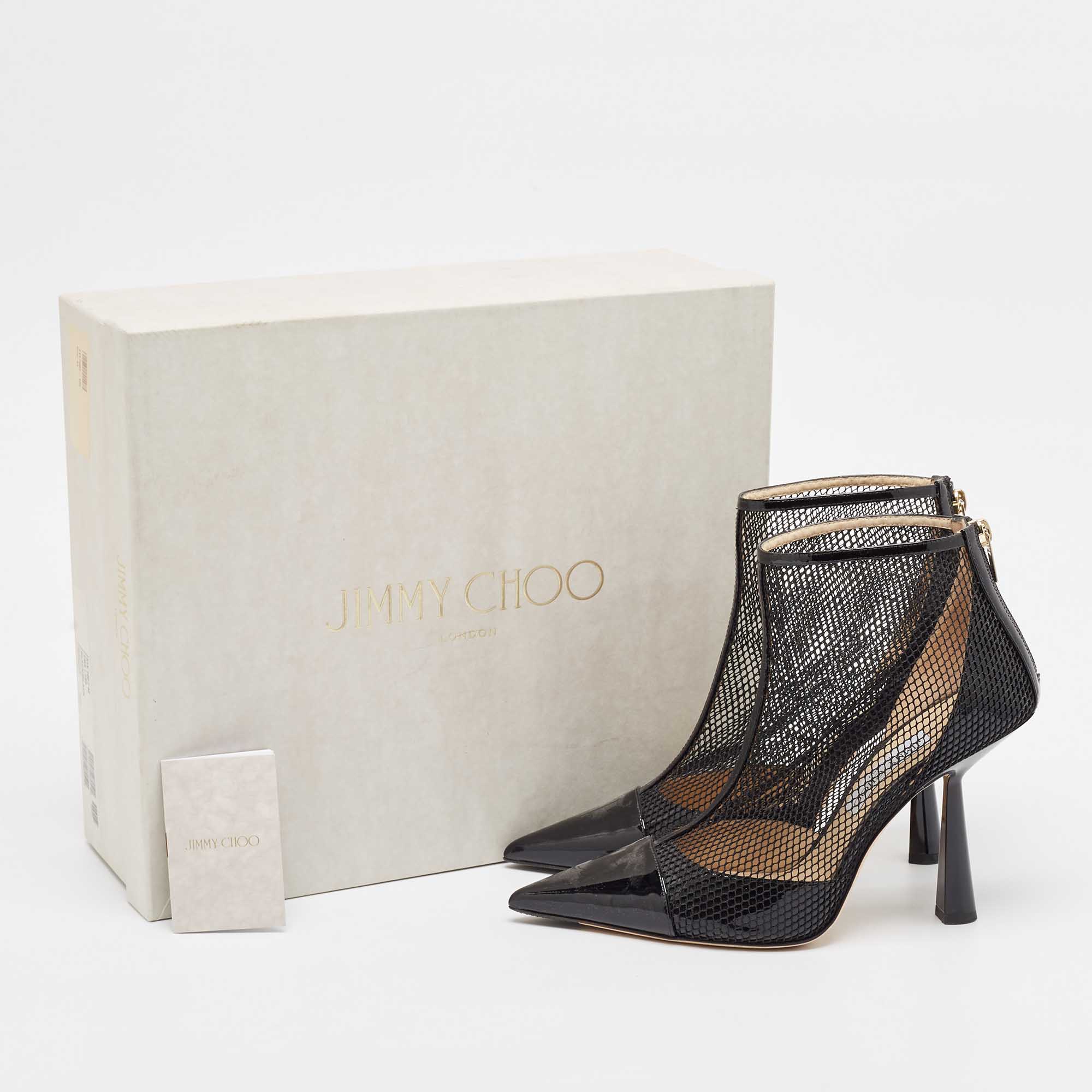 Jimmy Choo Black Mesh And Patent Leather Ankle Boots Size 42