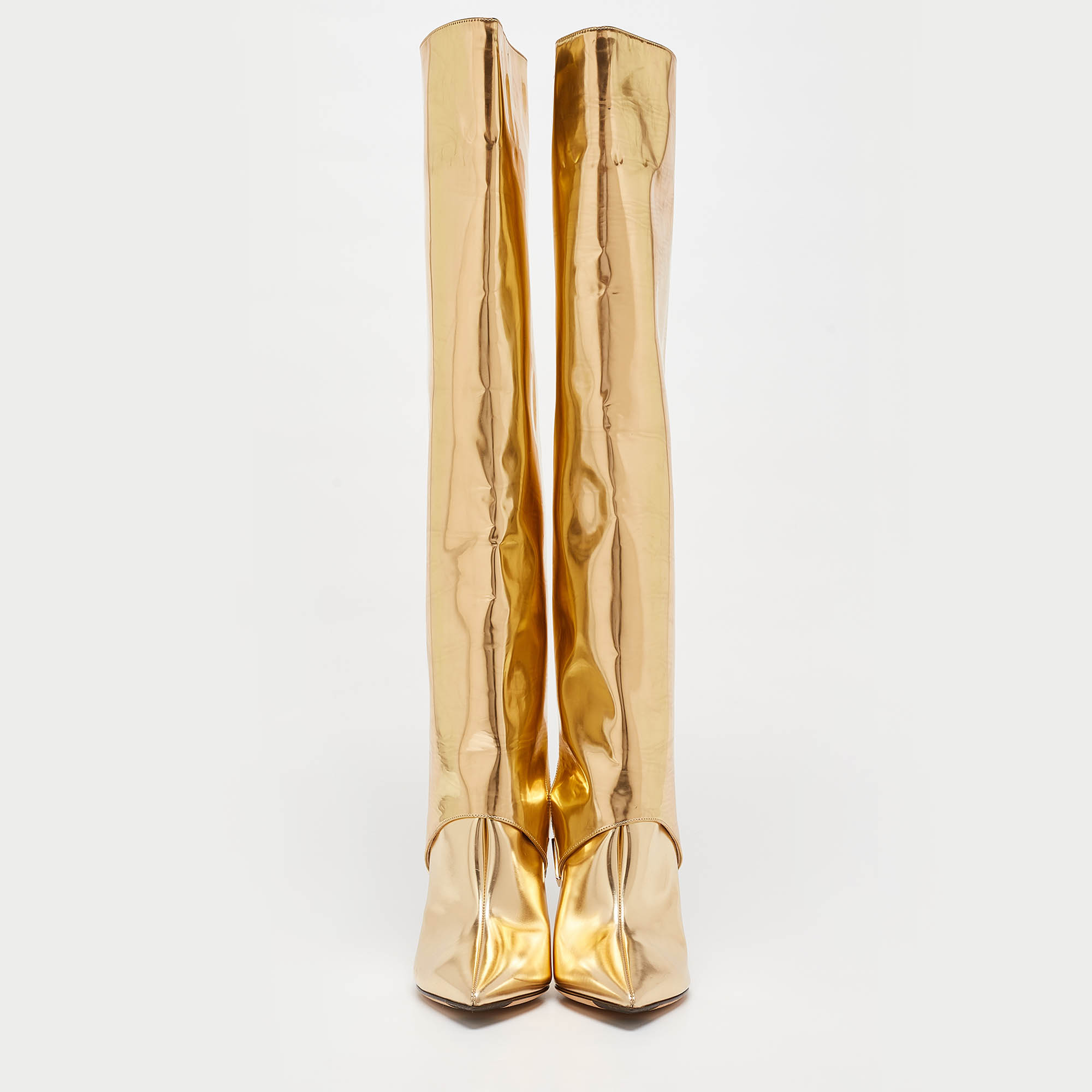 Jimmy Choo Gold Patent Leather Knee Length Boots Size 37.5