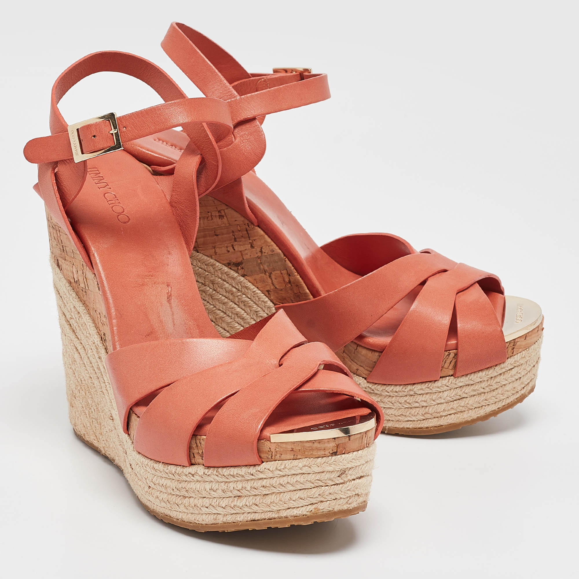 Jimmy Choo Pink Leather Wedge Sandals Size 40.5