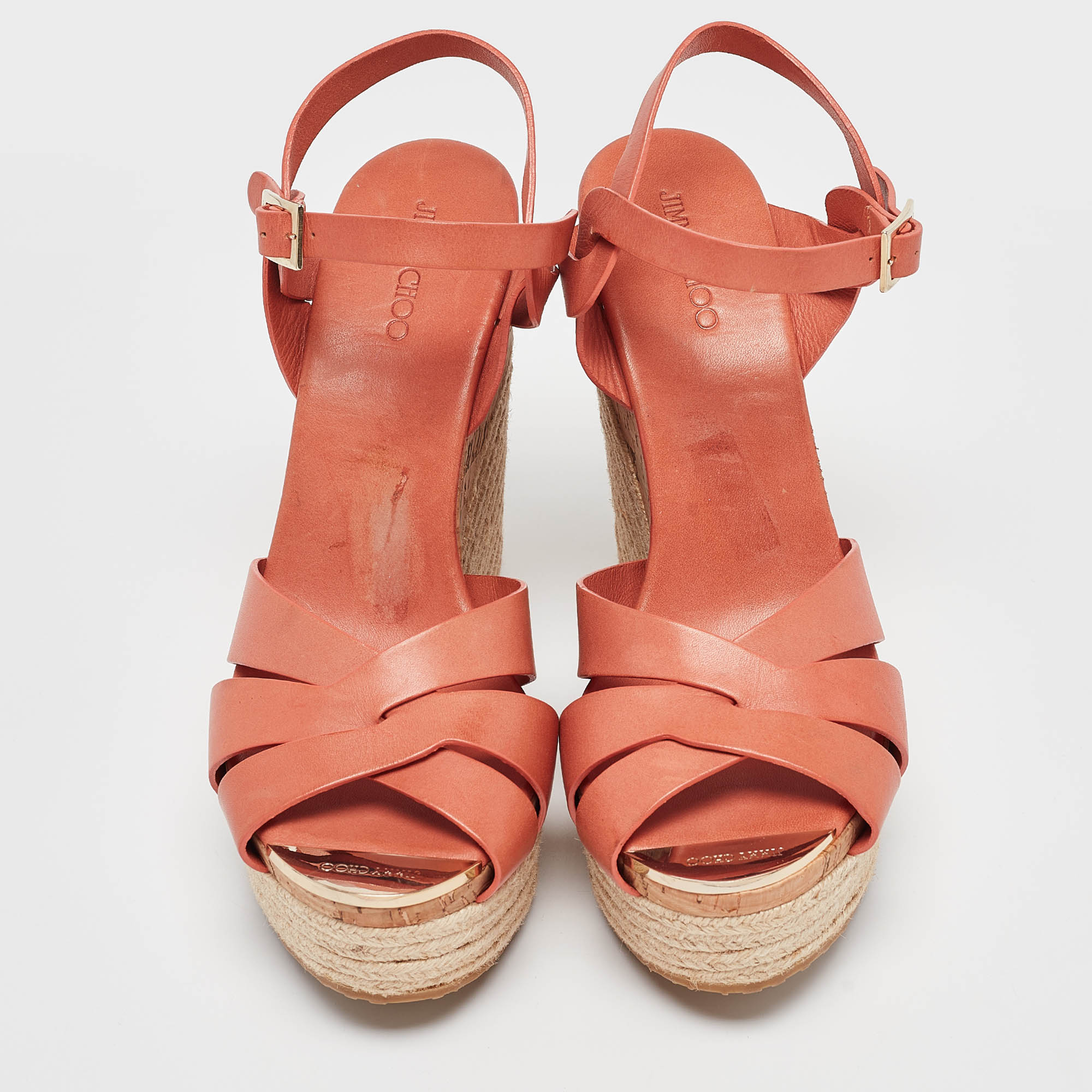 Jimmy Choo Pink Leather Wedge Sandals Size 40.5