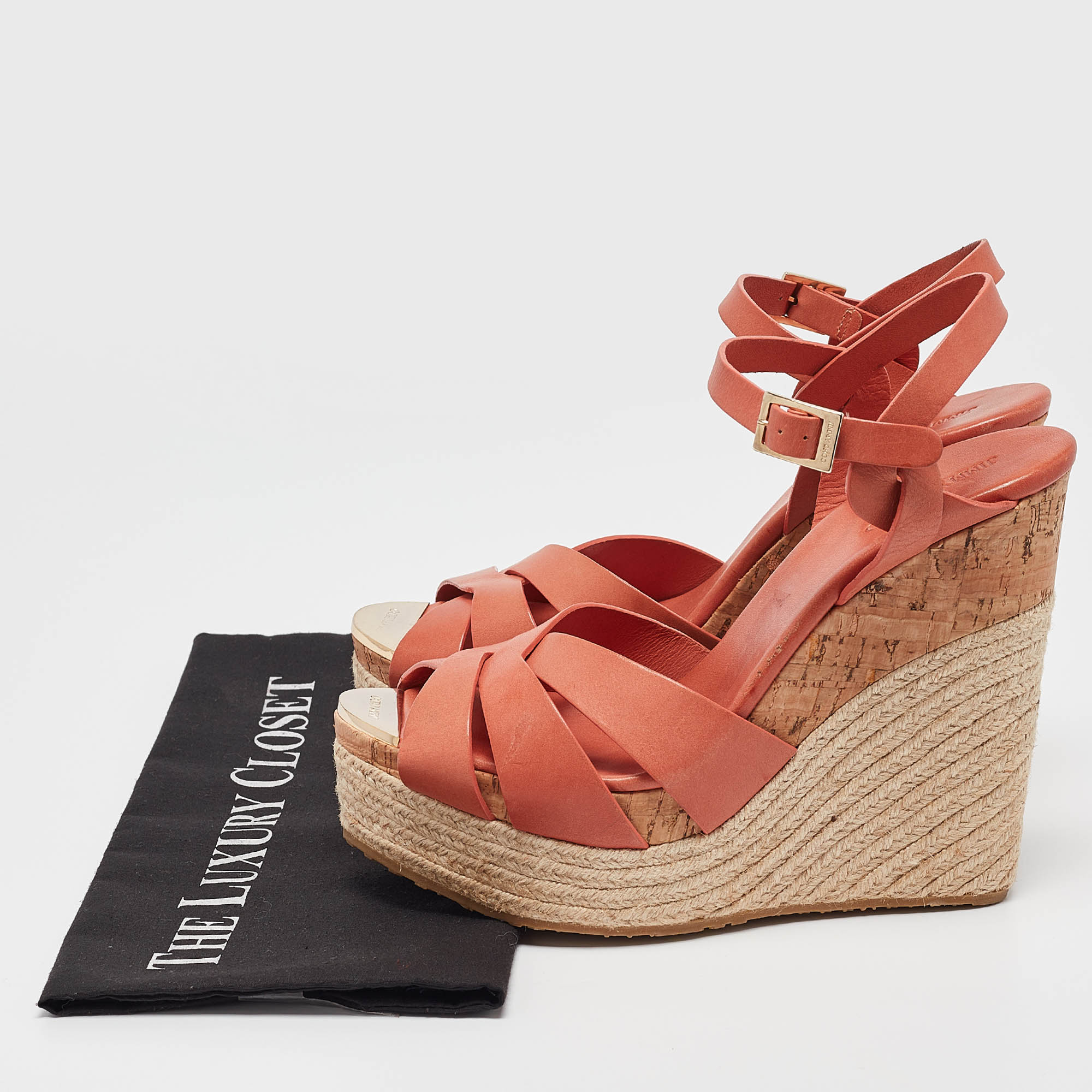 Jimmy Choo Pink Leather Wedge Sandals Size 40.5