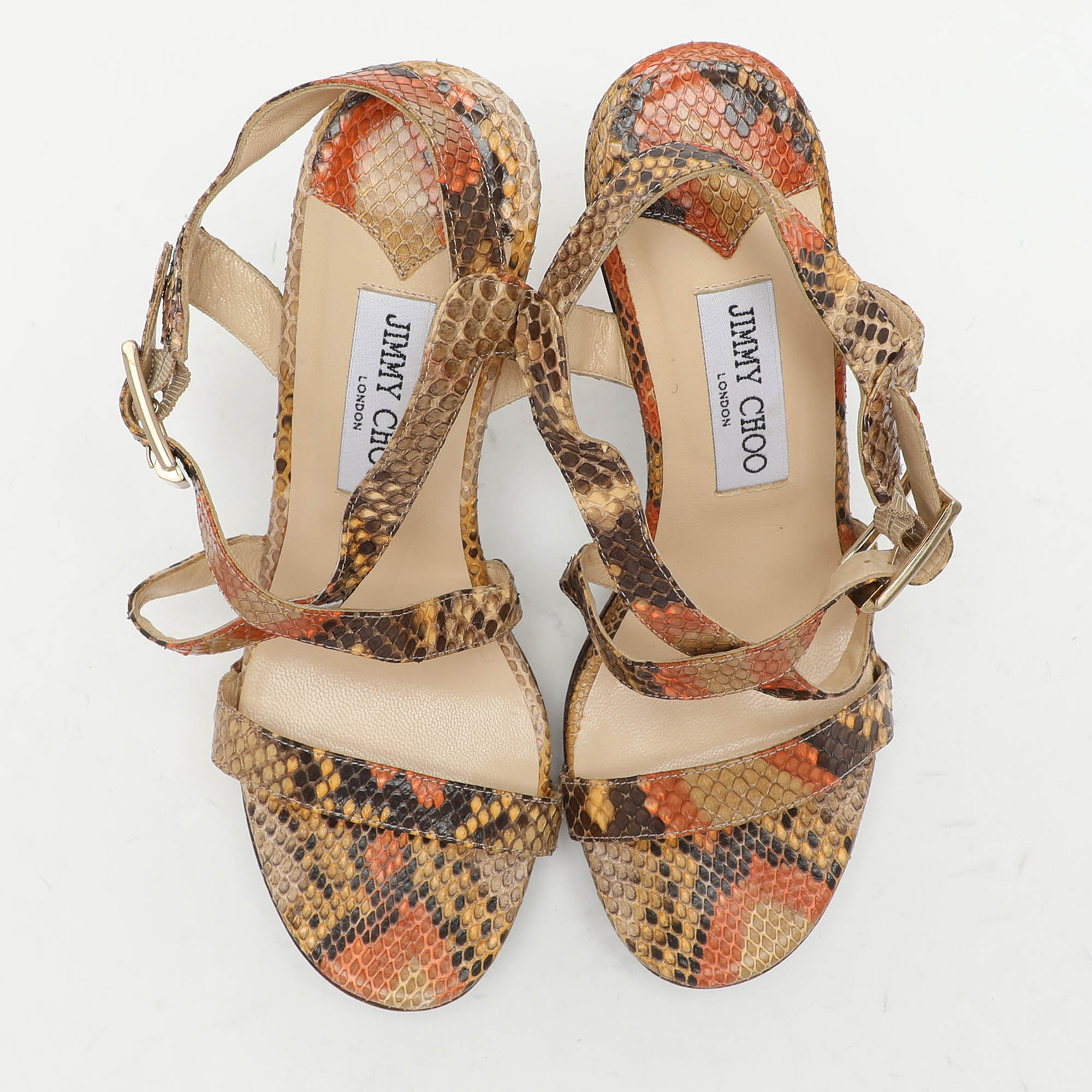 Jimmy Choo Multicolor Python Ankle Strap Sandals Size 38