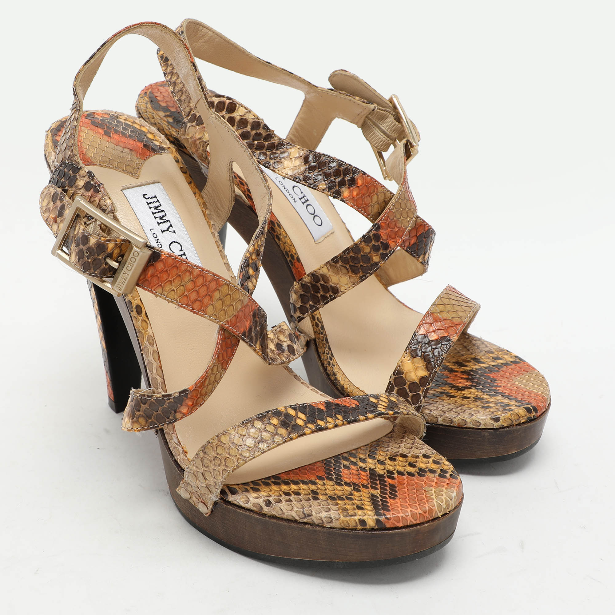 Jimmy Choo Multicolor Python Ankle Strap Sandals Size 38