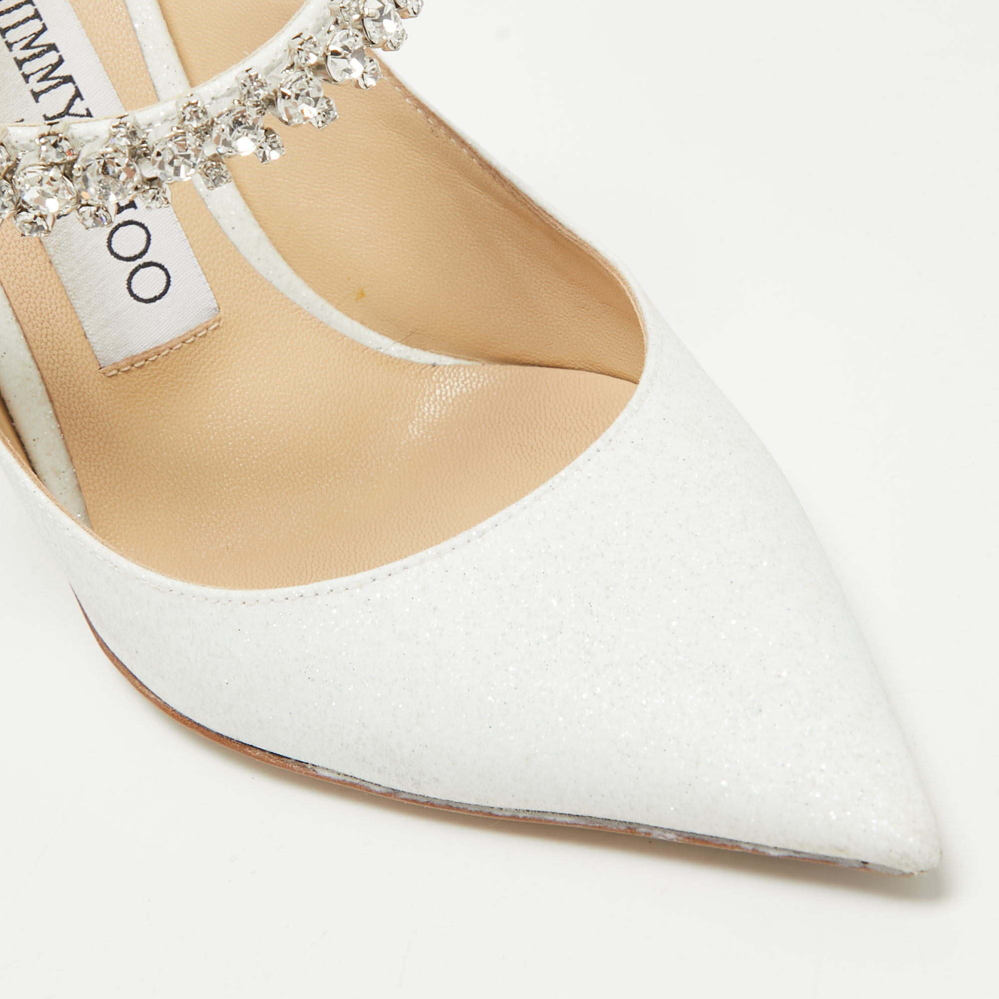 Jimmy Choo White Glitter Bing Mules Size 35