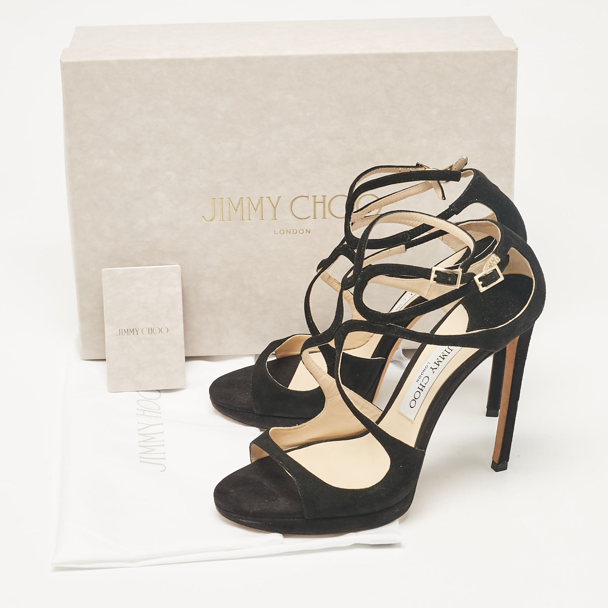 Jimmy Choo Black Suede Lance Platform Sandals Size 39