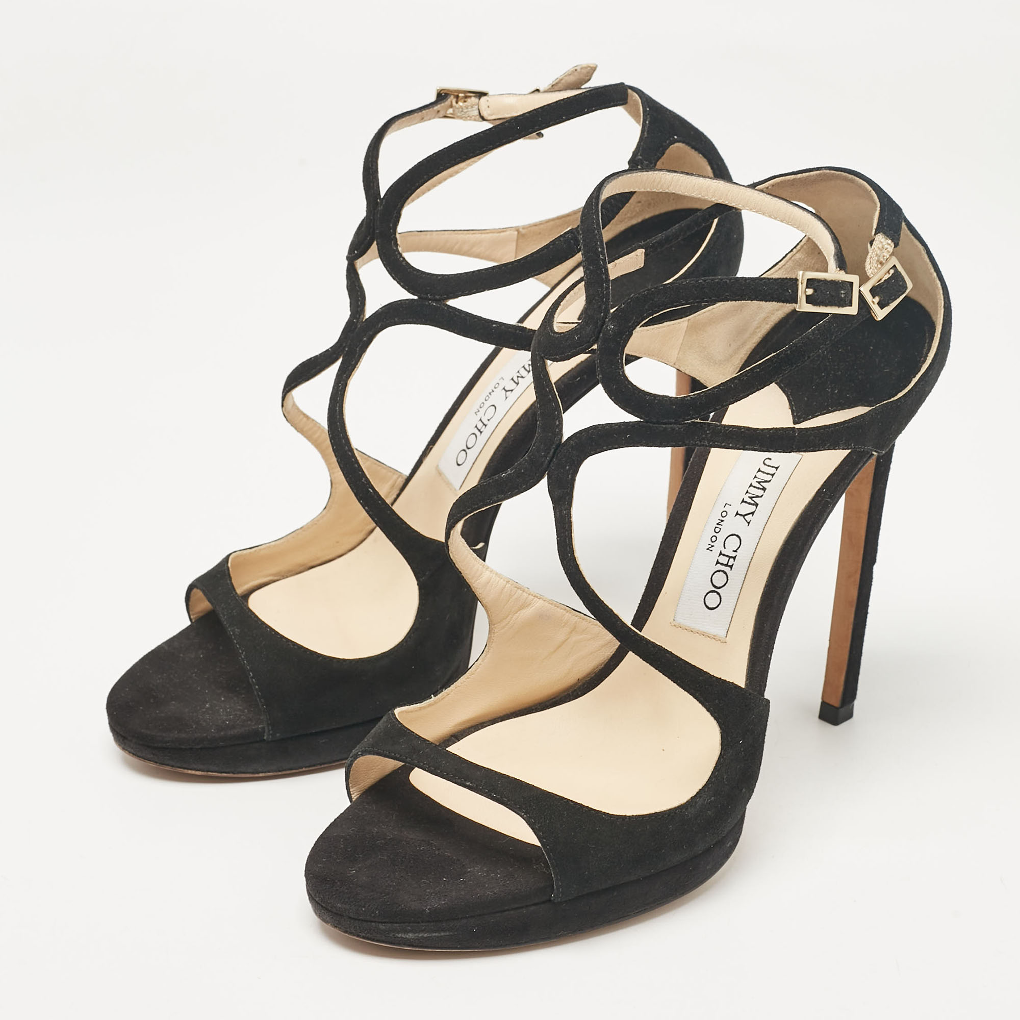 Jimmy Choo Black Suede Lance Platform Sandals Size 39