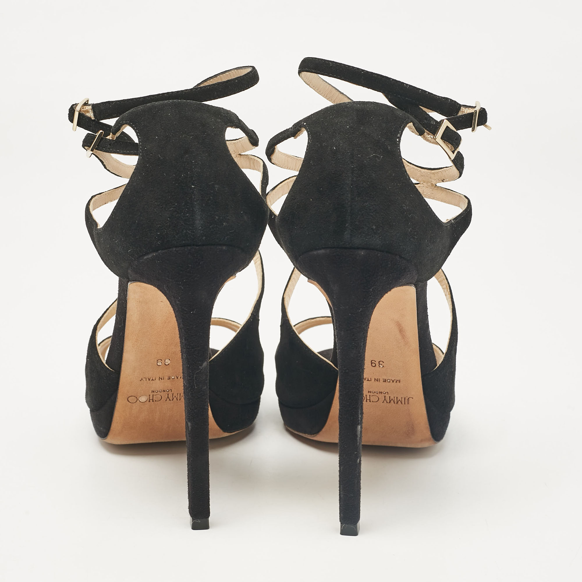 Jimmy Choo Black Suede Lance Platform Sandals Size 39