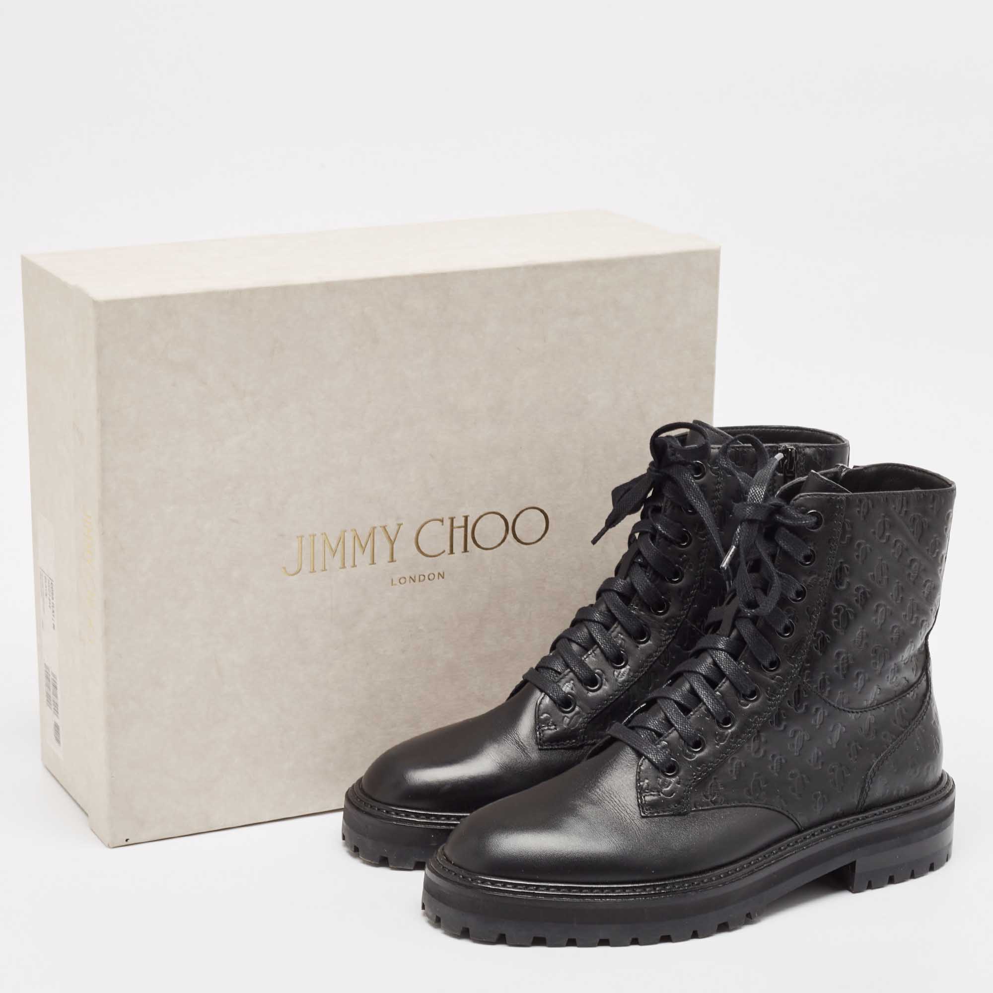 Jimmy Choo Black Leather Cora Combat Boots Size 40