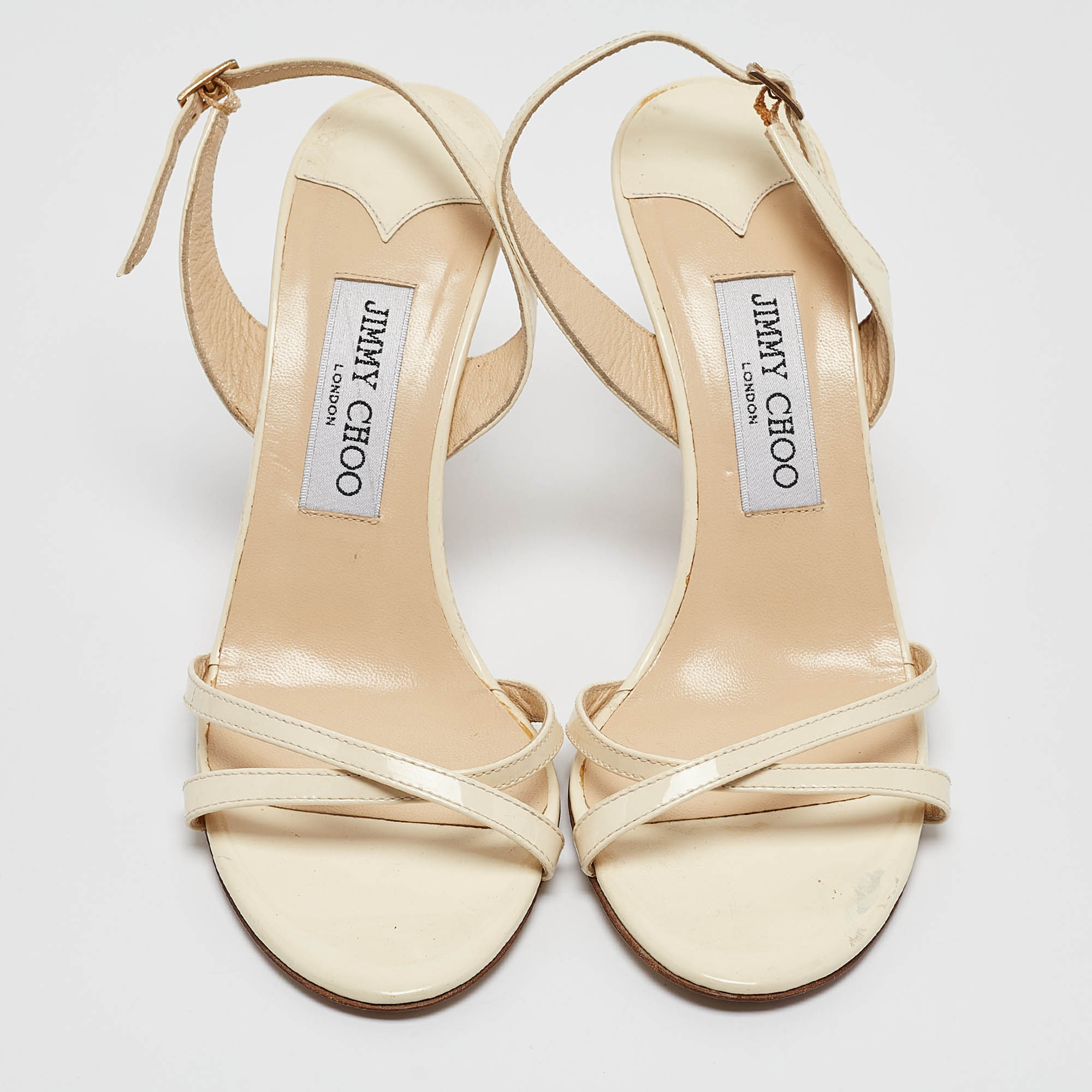 Jimmy Choo Cream Patent Leather Ankle Strap Sandals Size 38